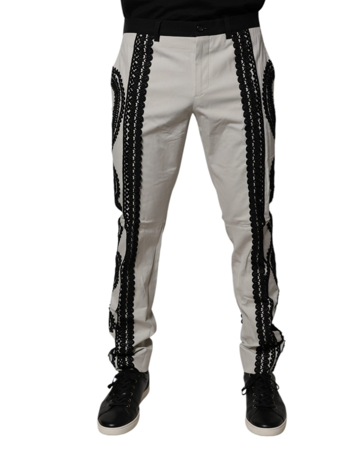 Dolce & Gabbana Weißes Kleid mit Spitzenbesatz und mittlerer Taille Formelle Hose