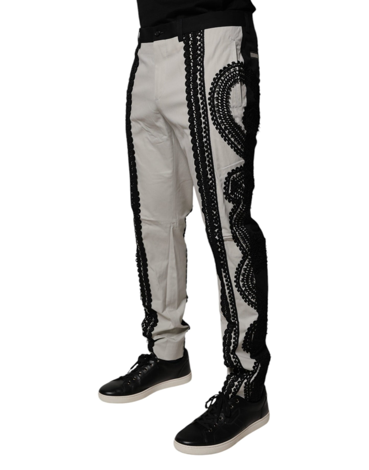 Dolce & Gabbana Weißes Kleid mit Spitzenbesatz und mittlerer Taille Formelle Hose