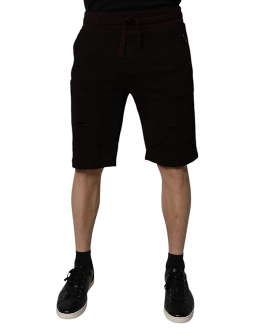 Dolce & Gabbana Maroon Baumwolle Sweatshorts Männer Bermuda Shorts