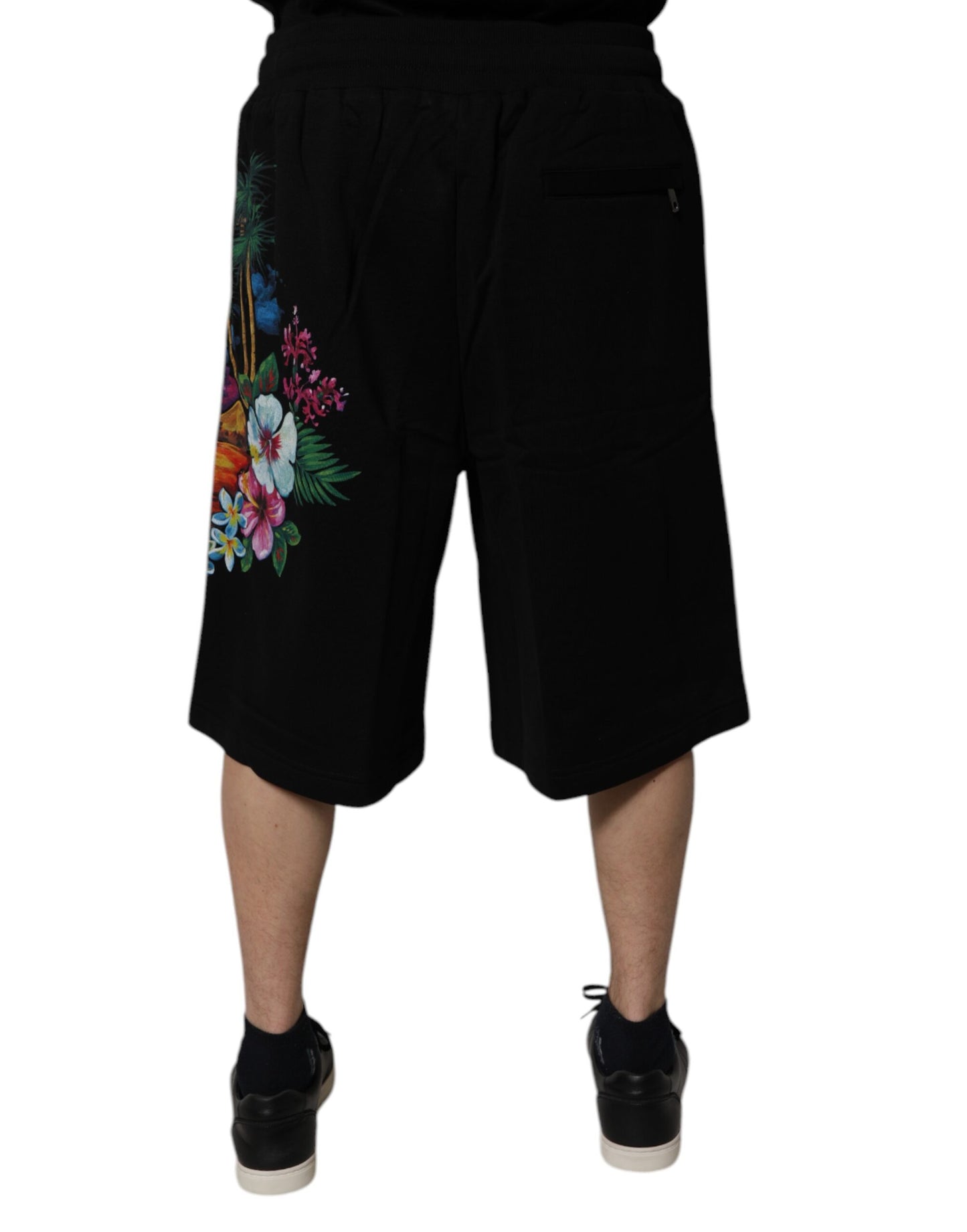 Dolce & Gabbana Schwarze Bermudashorts aus Baumwolle mit Logo und Blumendruck