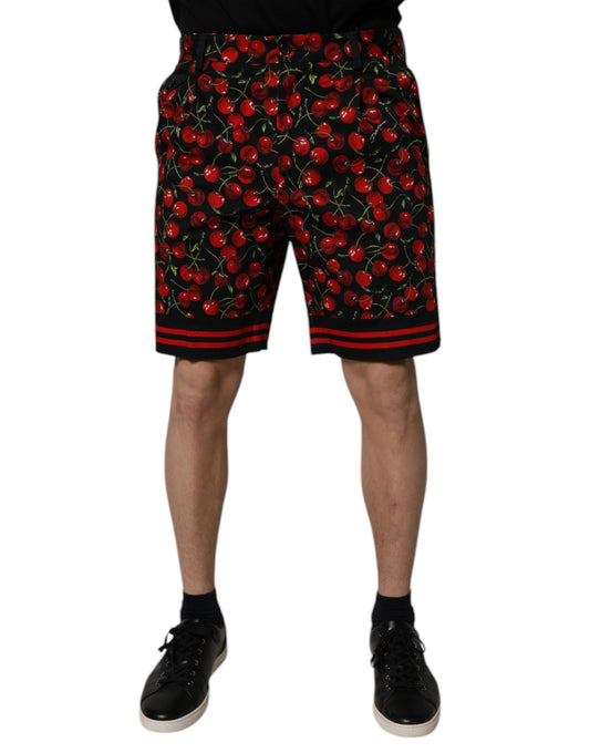 Dolce & Gabbana Schwarz-rote Bermuda-Shorts aus Baumwolle mit Kirschenmuster