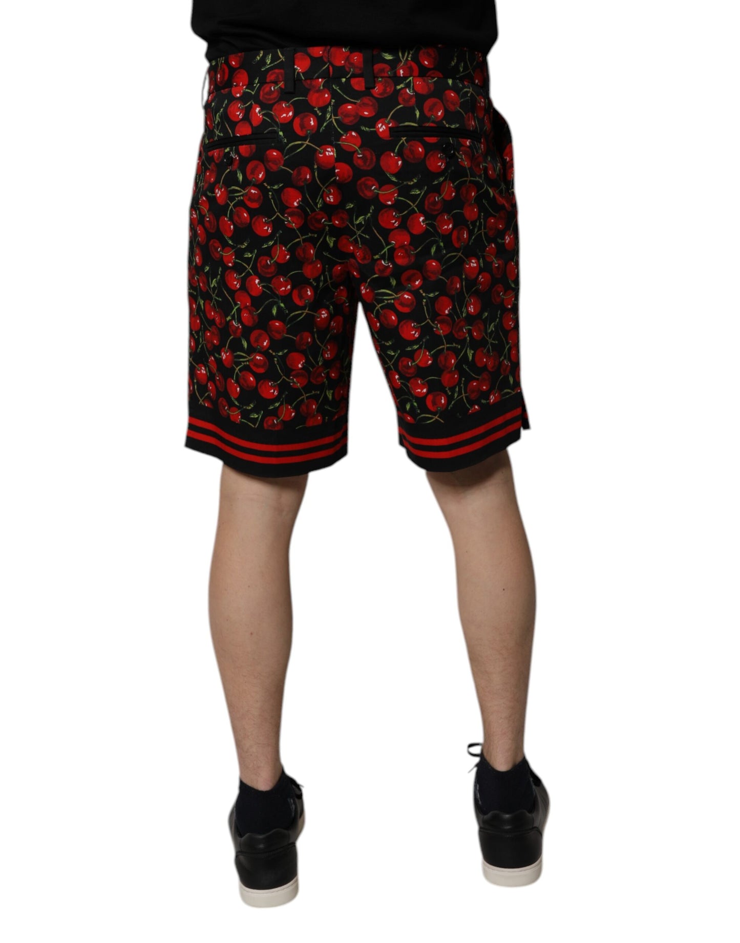 Dolce & Gabbana Schwarz-rote Bermuda-Shorts aus Baumwolle mit Kirschenmuster