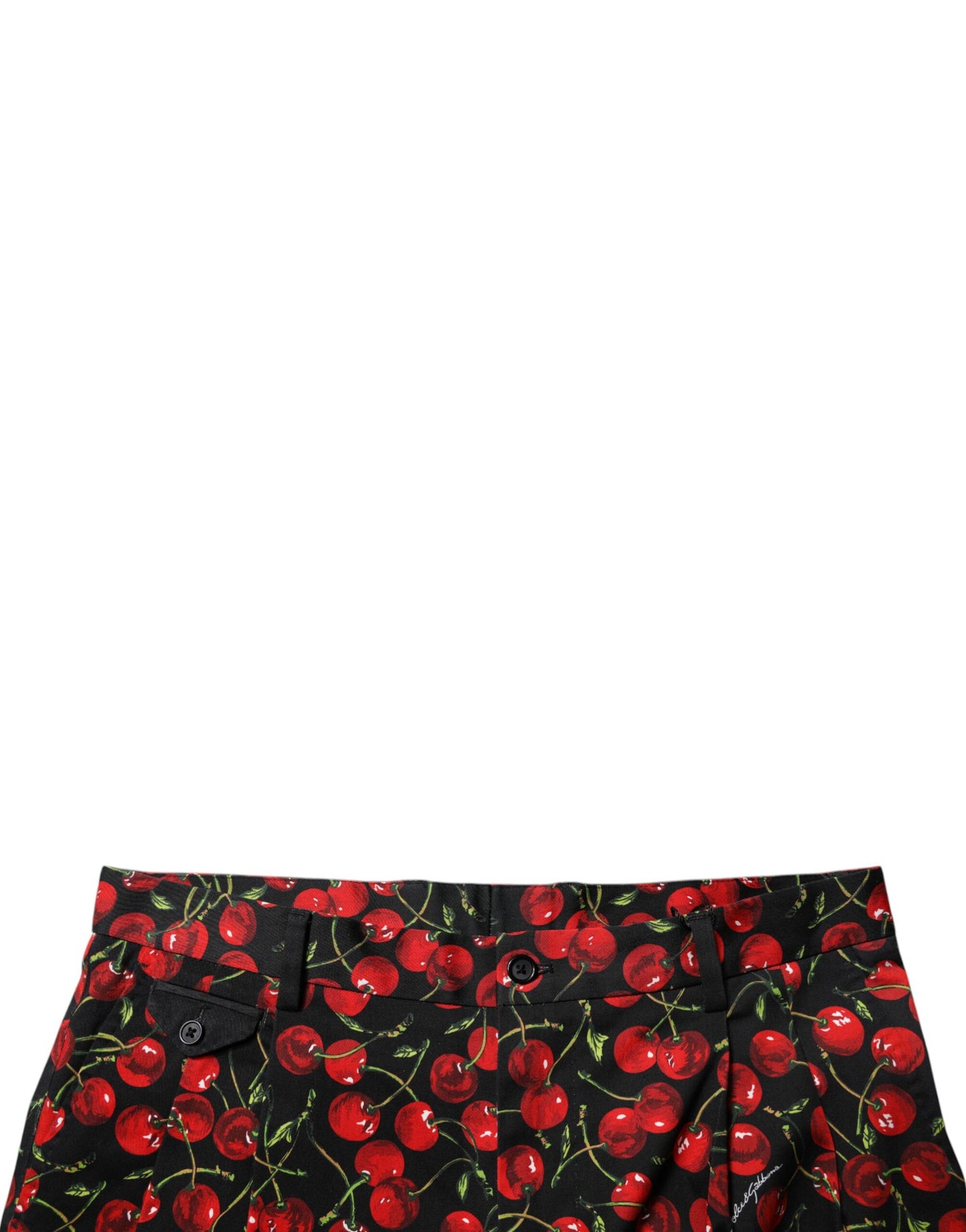 Dolce & Gabbana Schwarz-rote Bermuda-Shorts aus Baumwolle mit Kirschenmuster
