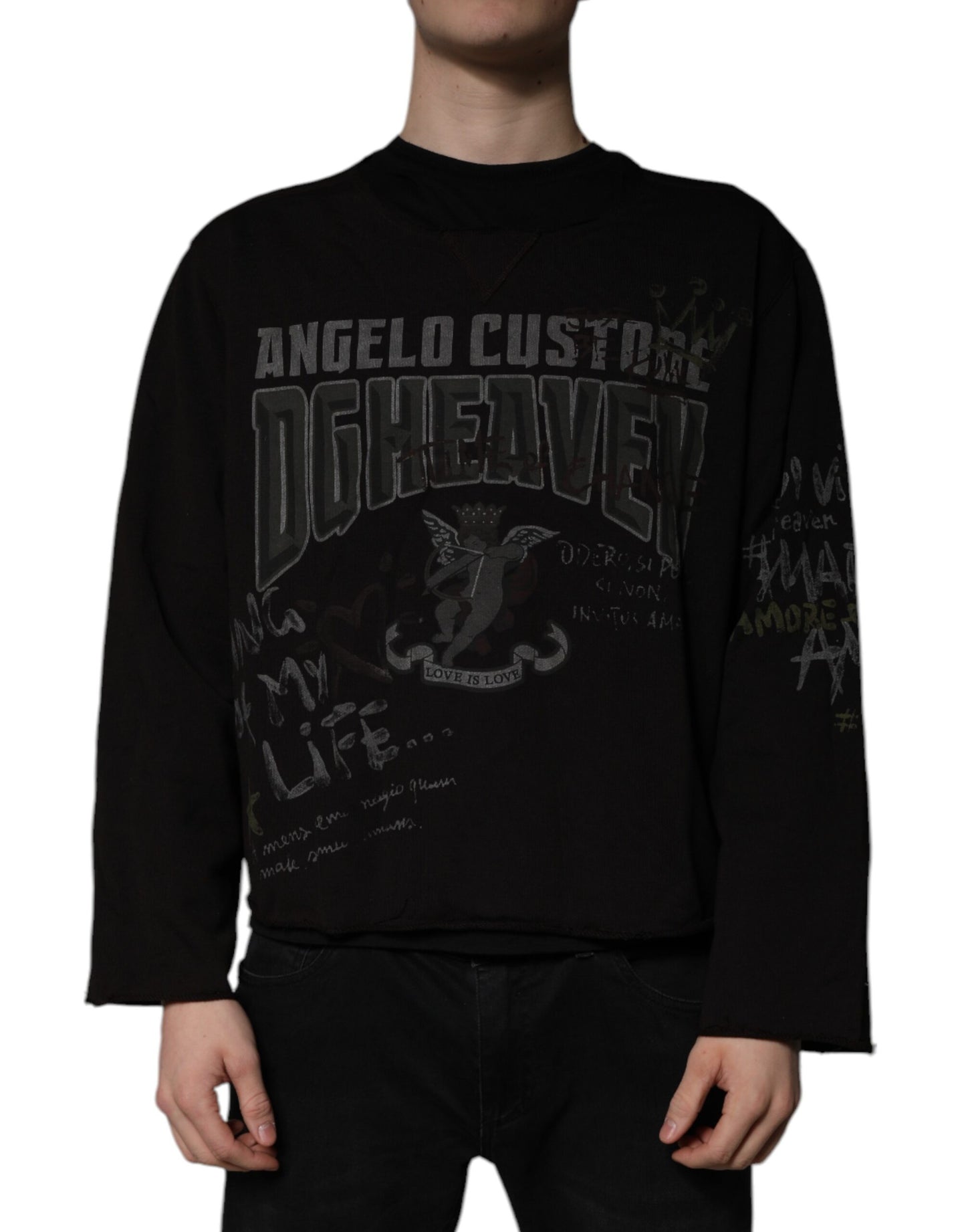 Dolce & Gabbana Schwarzer DG Heaven Pullover mit Rundhalsausschnitt