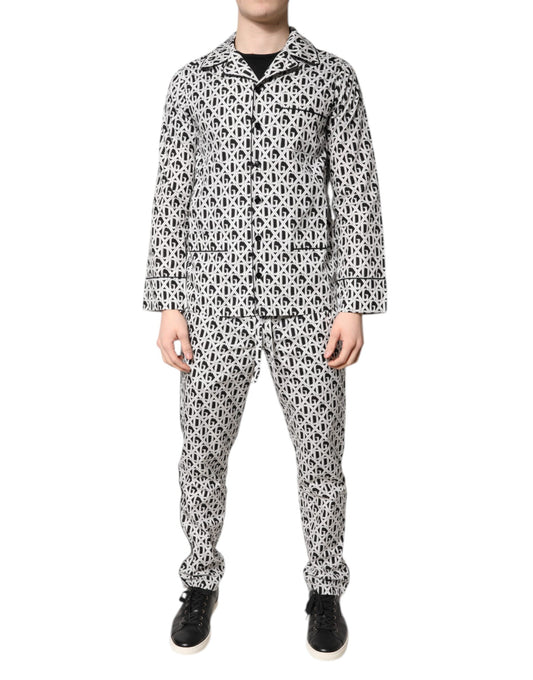 Dolce & Gabbana Schwarz Weiß DG Print Baumwolle Pyjama Set Schlafanzug