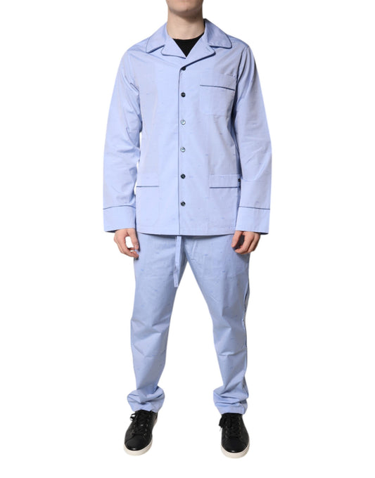 Dolce & Gabbana Hellblaues DG Logo Baumwolle Herren Pyjama Set Schlafanzug