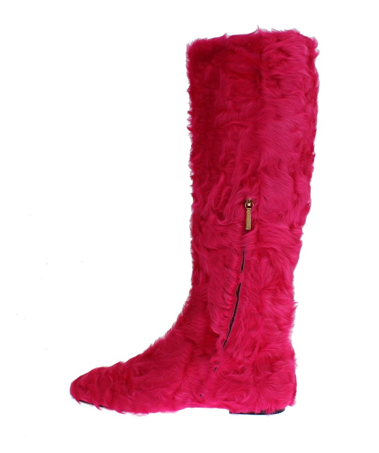 Dolce & Gabbana Rosa Lammfell-Lederstiefel flach