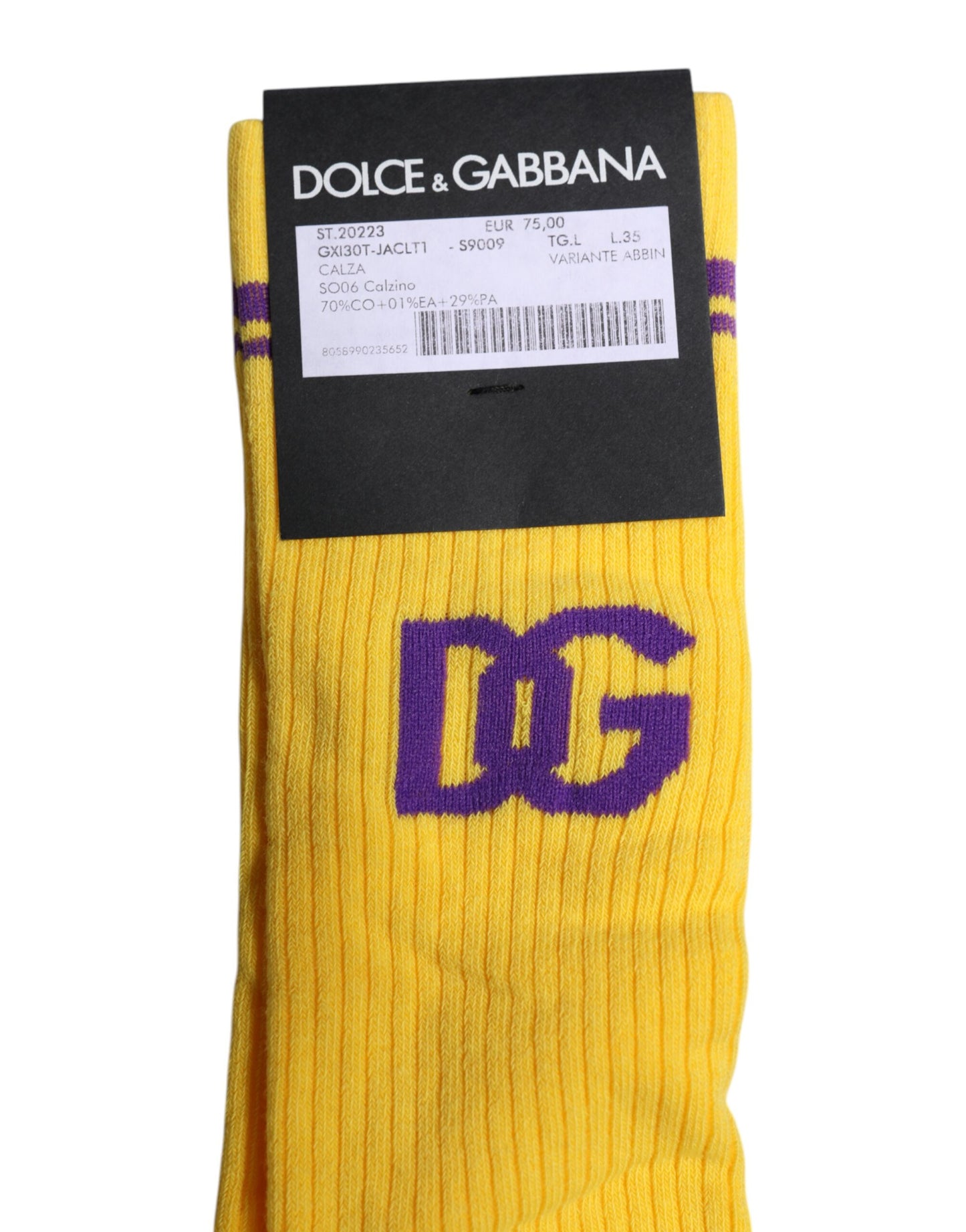 Dolce & Gabbana Gelbe Baumwolle DG Logo Mid Calf Socken