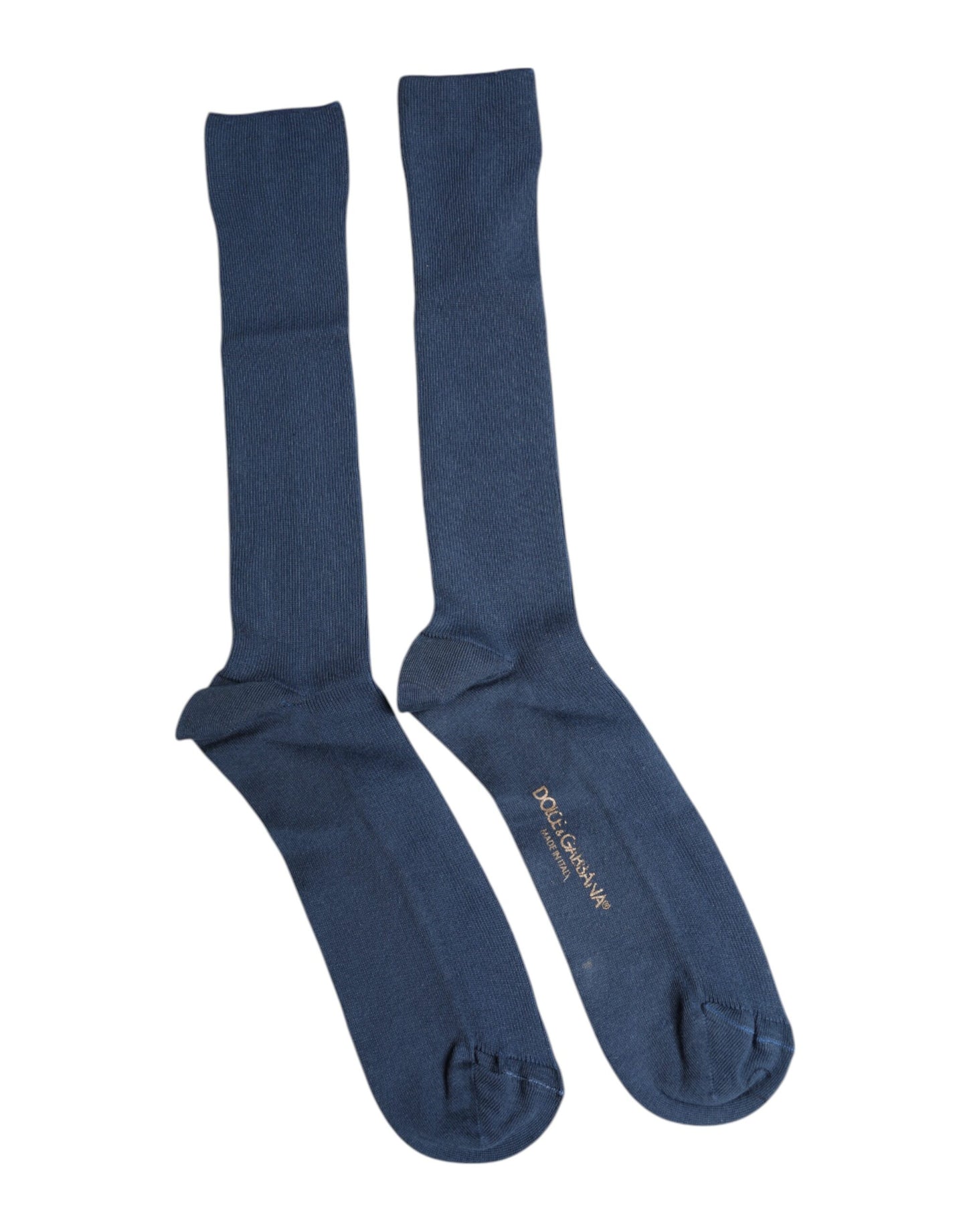 Dolce & Gabbana Blaue Baumwolle DG Logo Over The Calf Socken