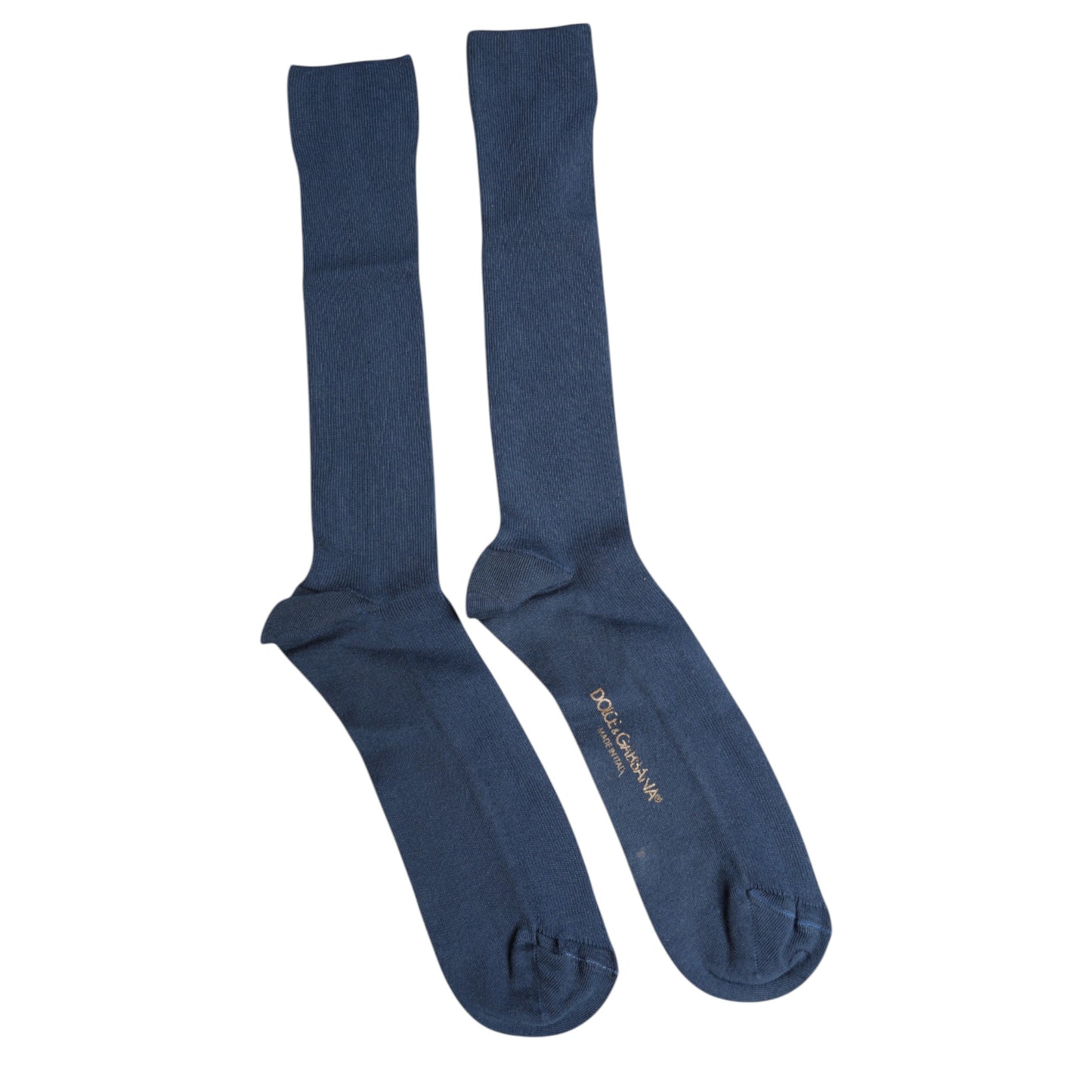 Dolce & Gabbana Blaue Baumwolle DG Logo Over The Calf Socken