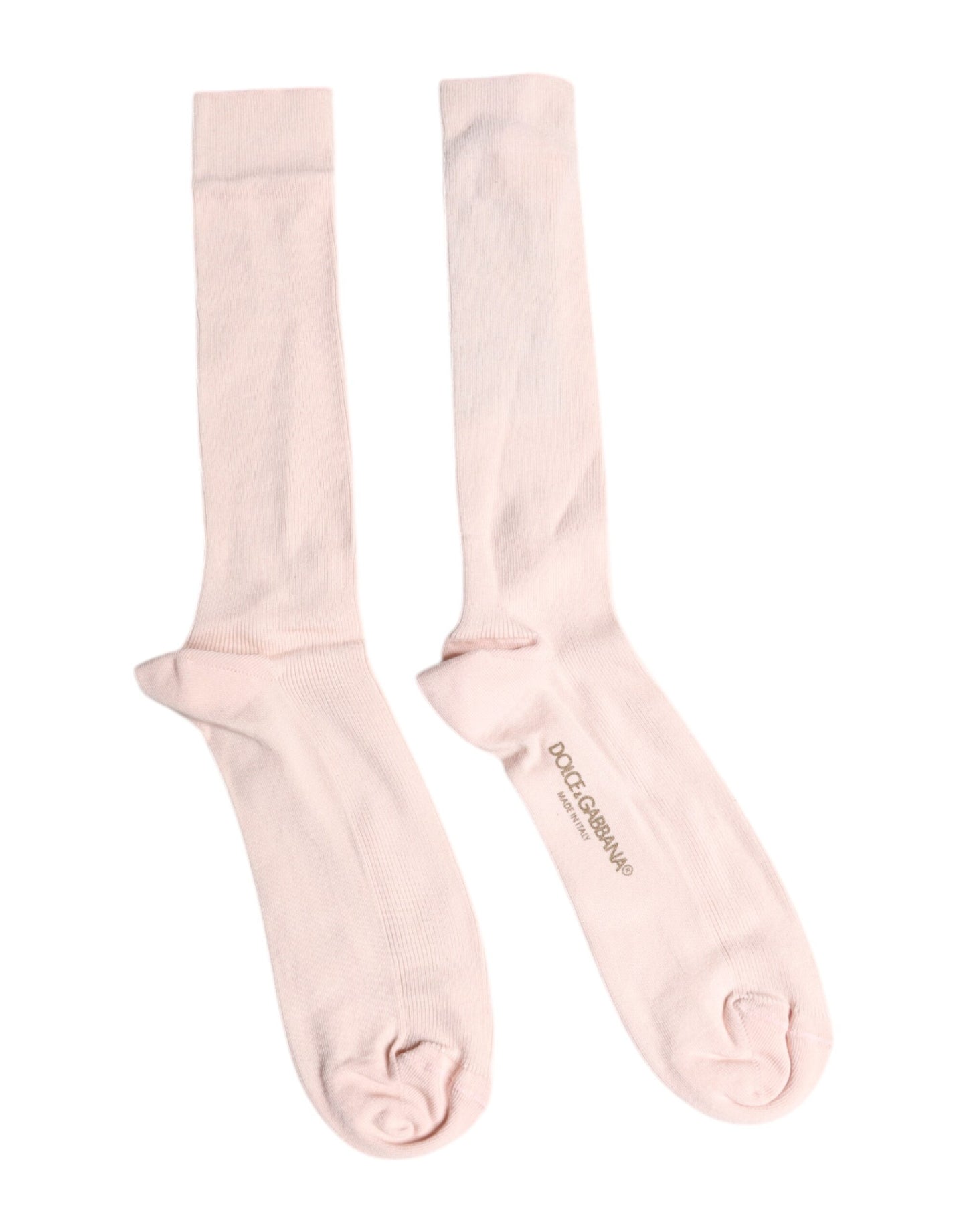 Dolce & Gabbana Elfenbeinfarbene Stretch-Baumwollsocken mit Logo über der Wade
