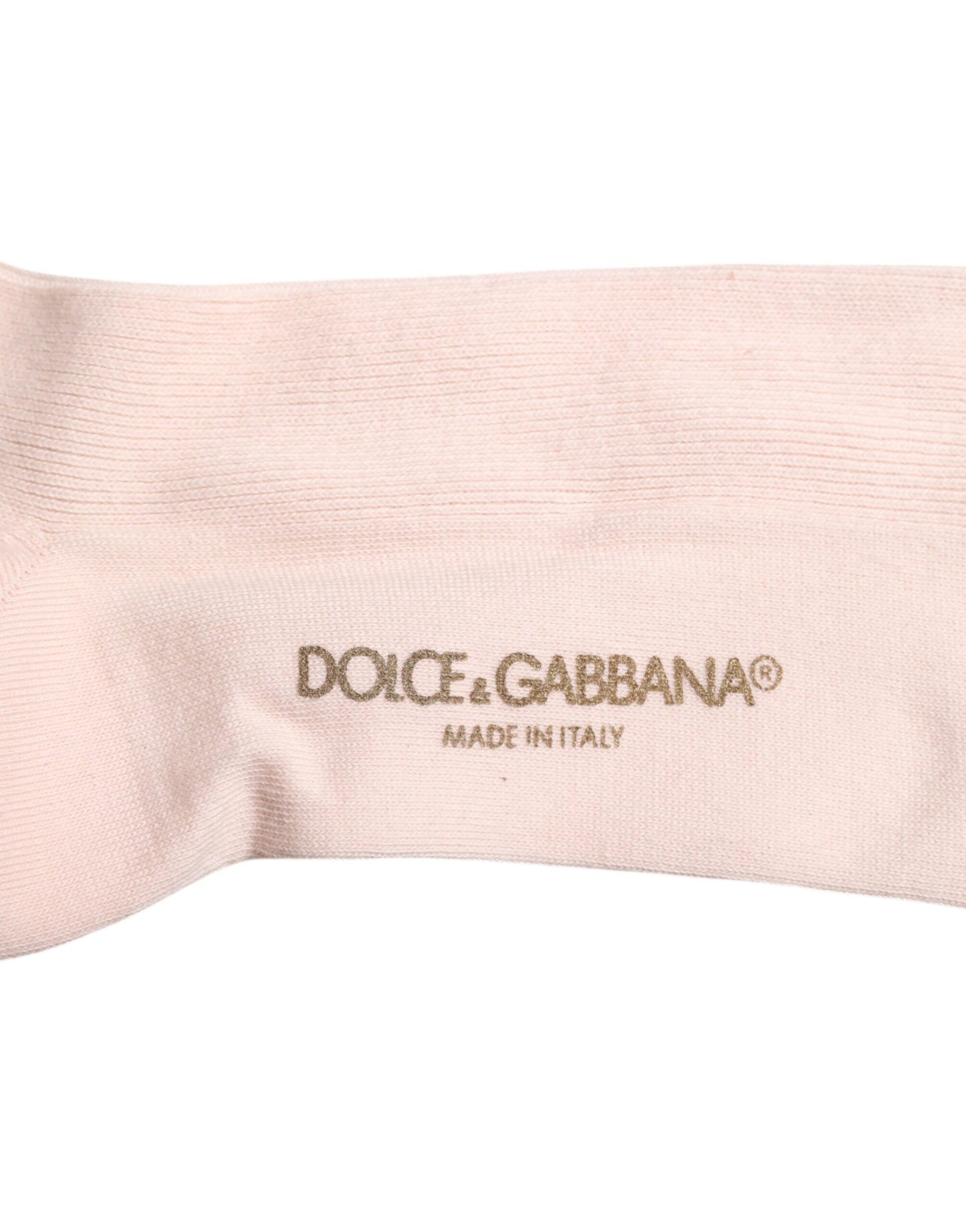 Dolce & Gabbana Elfenbeinfarbene Stretch-Baumwollsocken mit Logo über der Wade