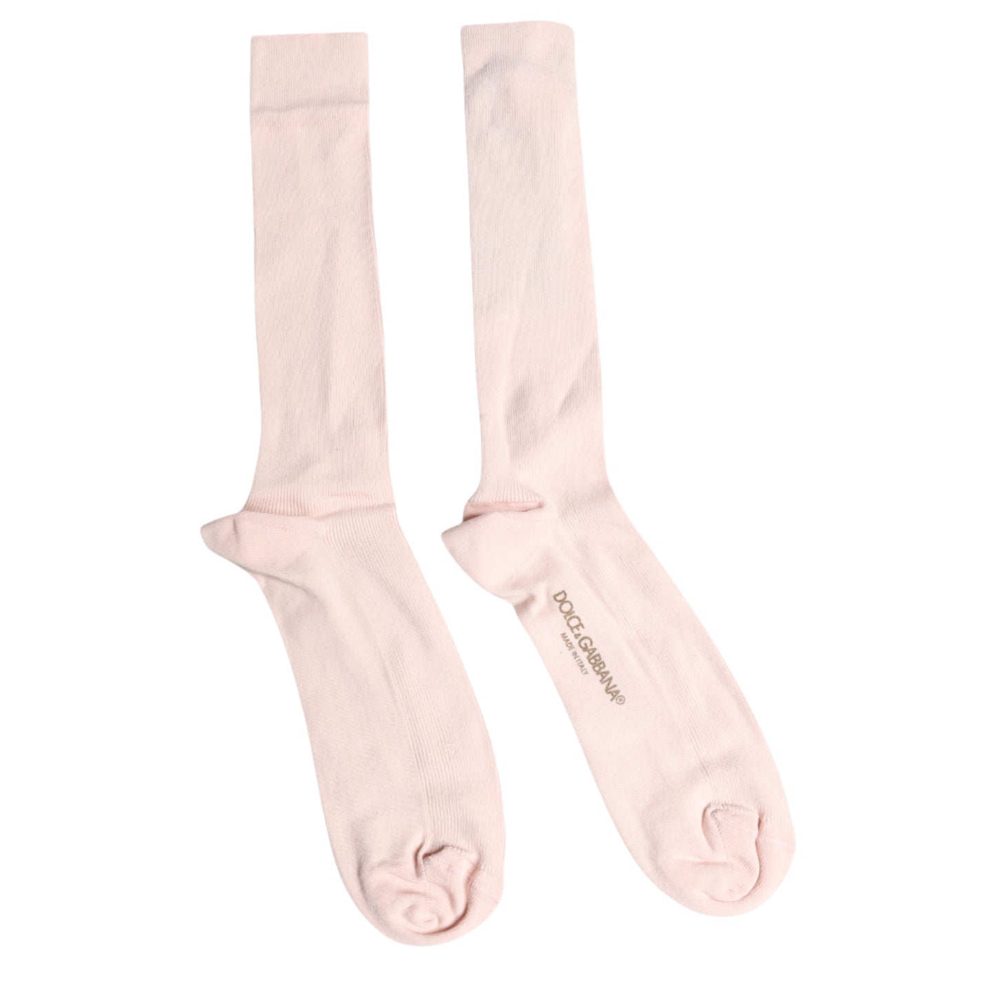 Dolce & Gabbana Elfenbeinfarbene Stretch-Baumwollsocken mit Logo über der Wade