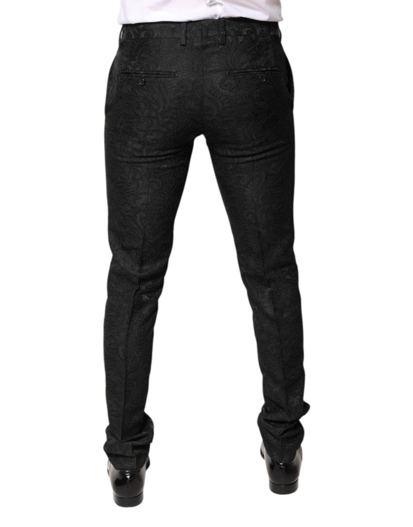 Dolce & Gabbana Schwarze Jacquard-Hose mit mittlerer Taille und Blumenmuster