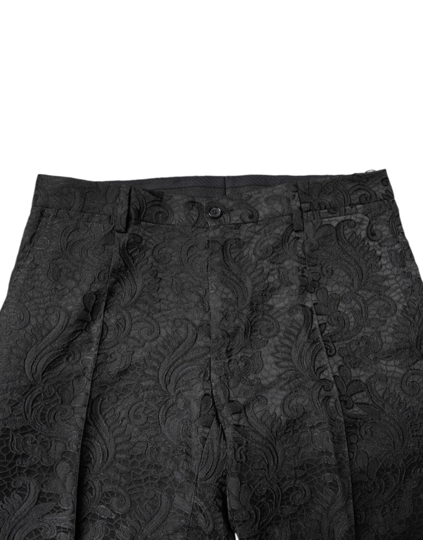 Dolce & Gabbana Schwarze Jacquard-Hose mit mittlerer Taille und Blumenmuster
