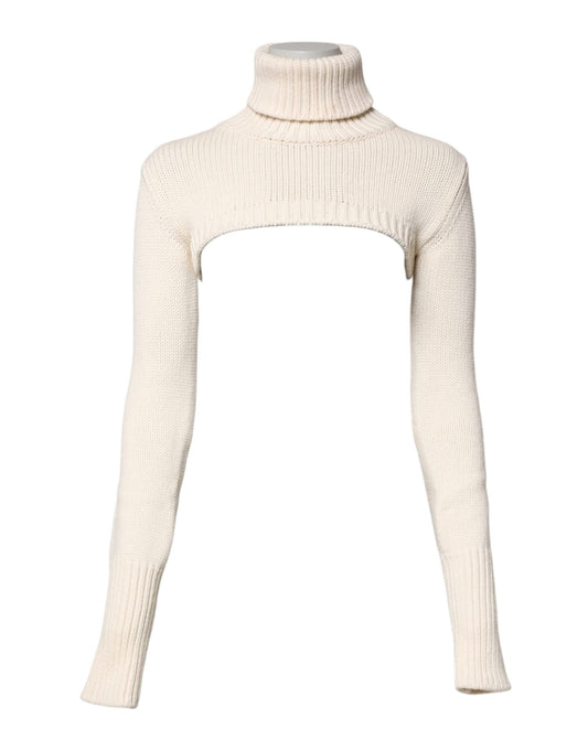 Dolce & Gabbana Elfenbeinfarbener Kaschmir-Rollkragenpullover mit Cropped Top