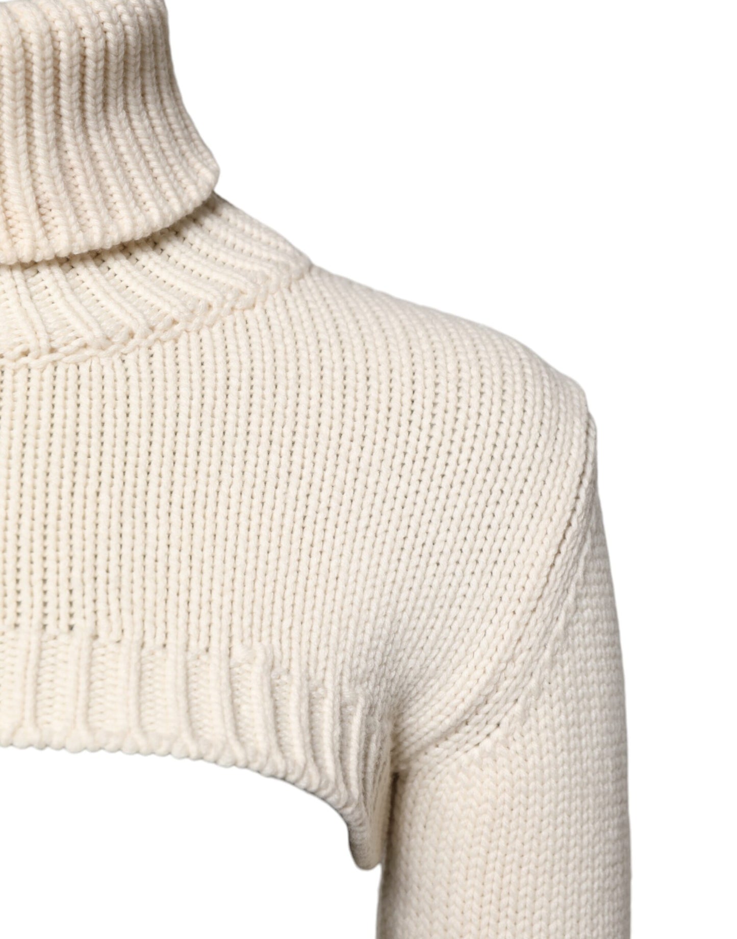 Dolce & Gabbana Elfenbeinfarbener Kaschmir-Rollkragenpullover mit Cropped Top