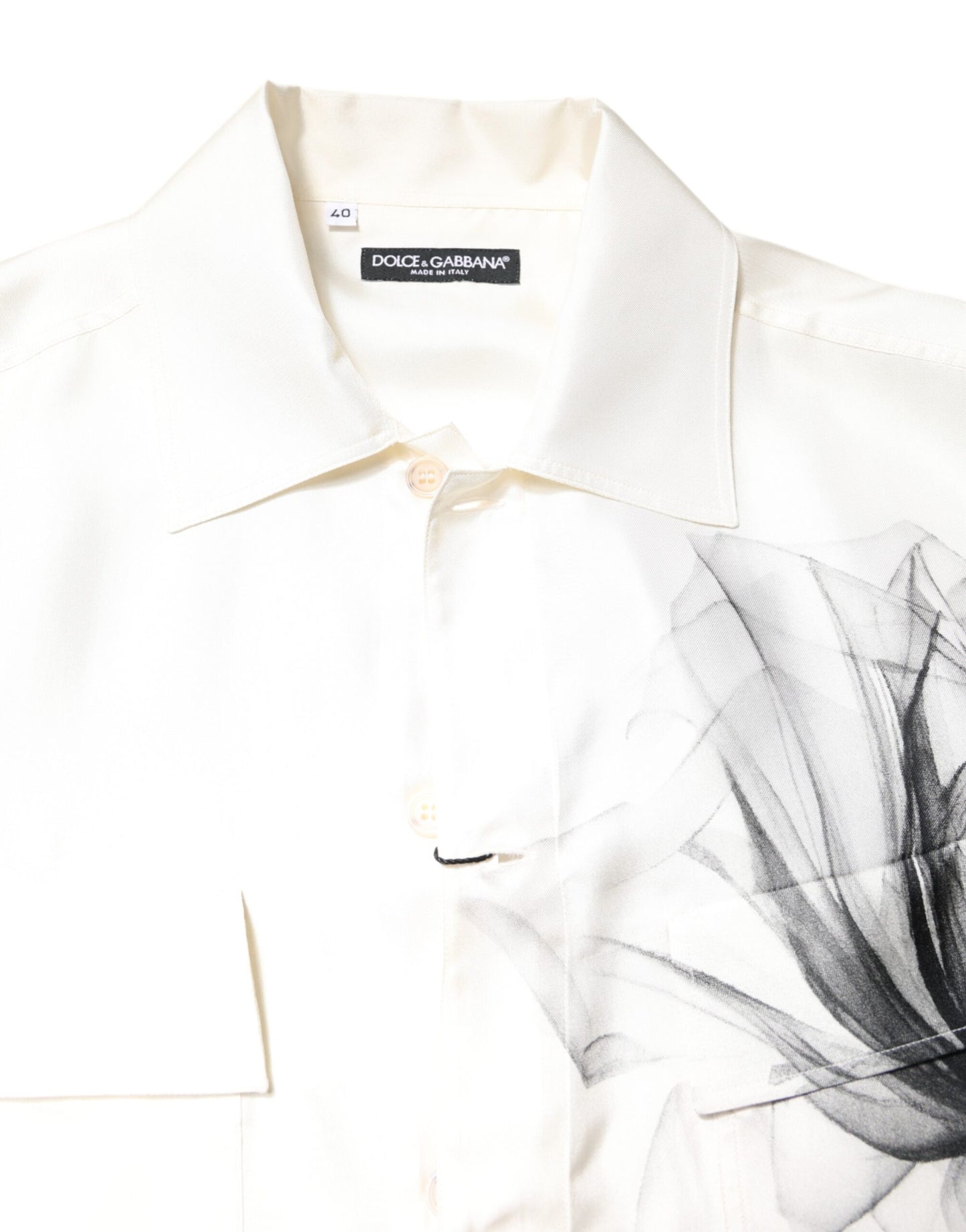 Dolce & Gabbana Elfenbeinfarbenes Seidenhemd mit langen Ärmeln für Männer Freizeithemd