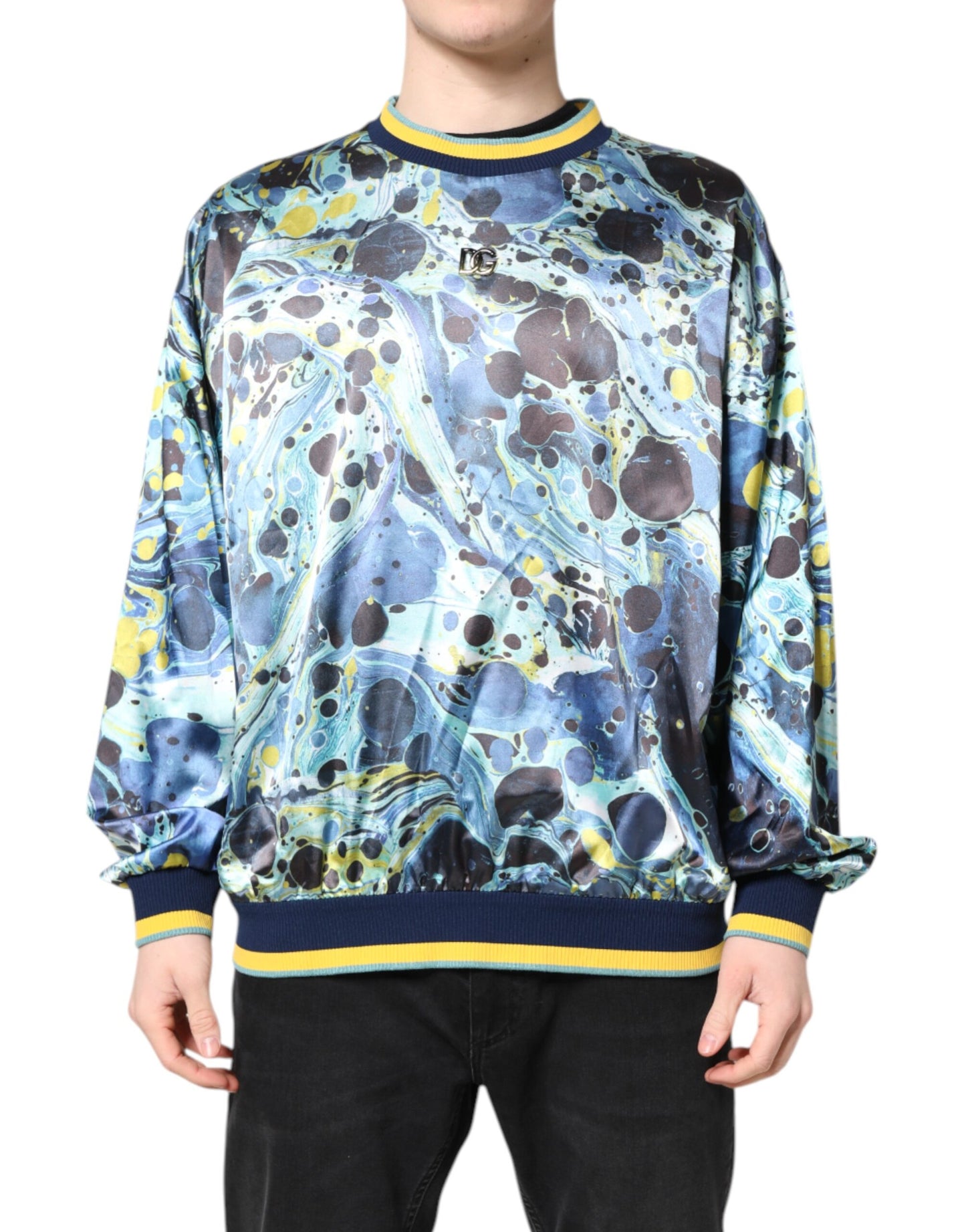 Dolce & Gabbana Multicolor Marmor Print Herren Pullover Sweater