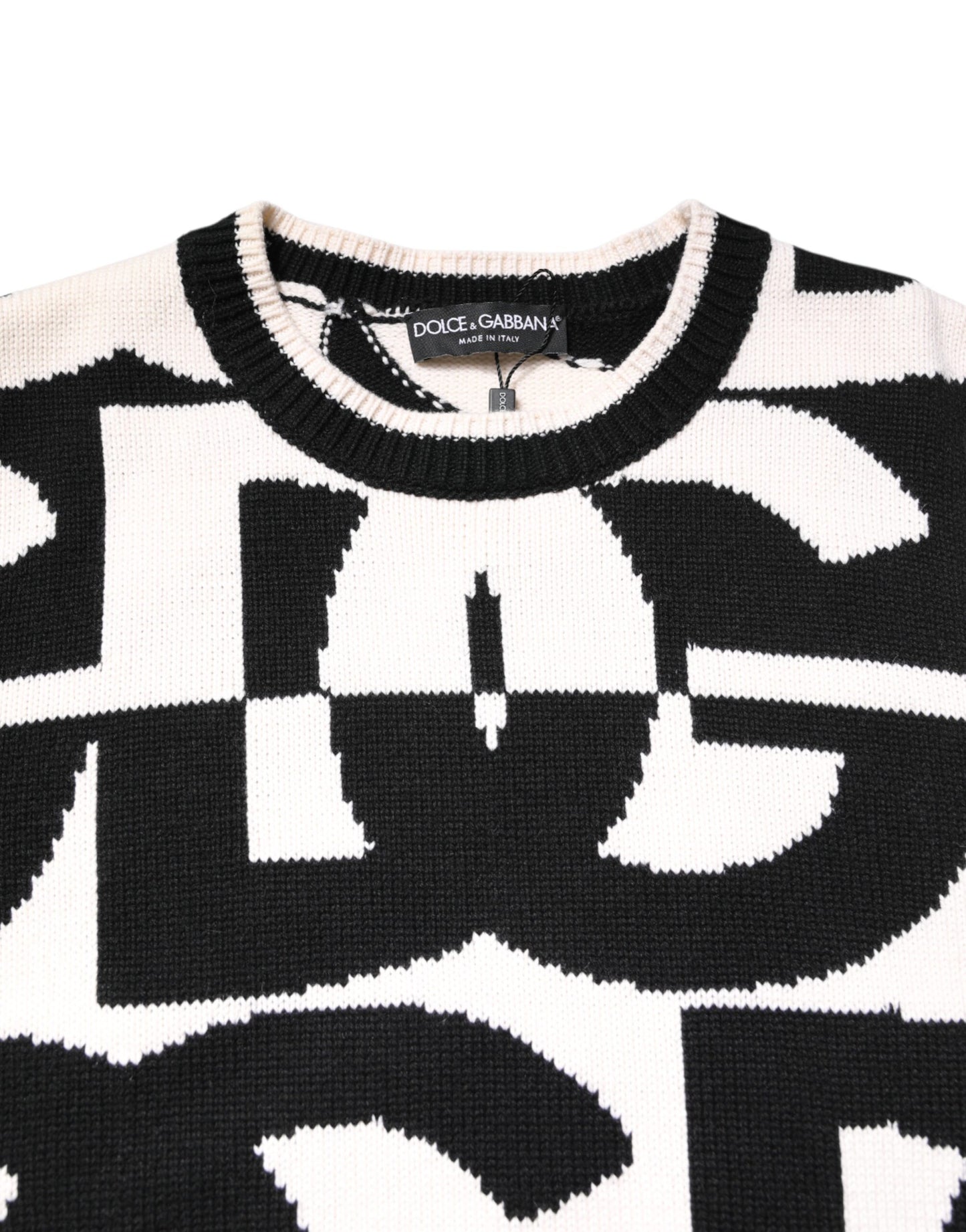 Dolce & Gabbana Schwarzer weißer Strickpullover mit Logodruck