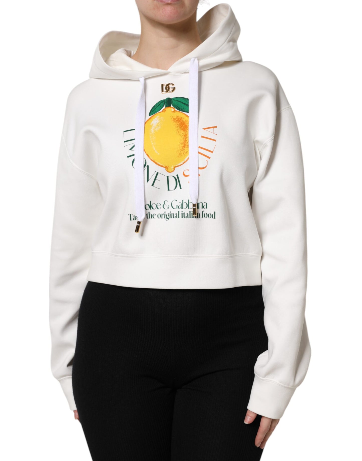 Dolce & Gabbana Elfenbeinfarbener Pullover aus Baumwolle mit Kapuze