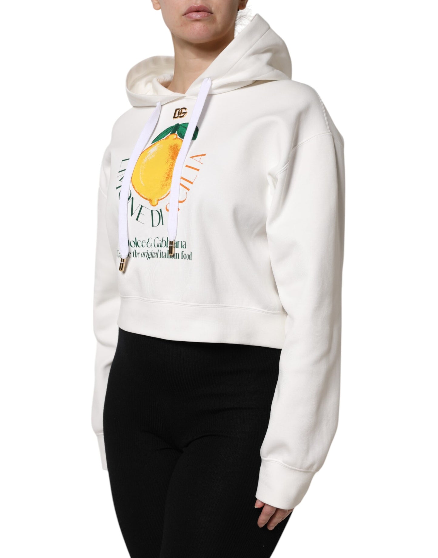 Dolce & Gabbana Elfenbeinfarbener Pullover aus Baumwolle mit Kapuze