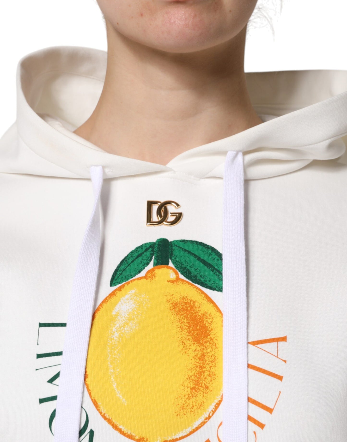 Dolce & Gabbana Elfenbeinfarbener Pullover aus Baumwolle mit Kapuze