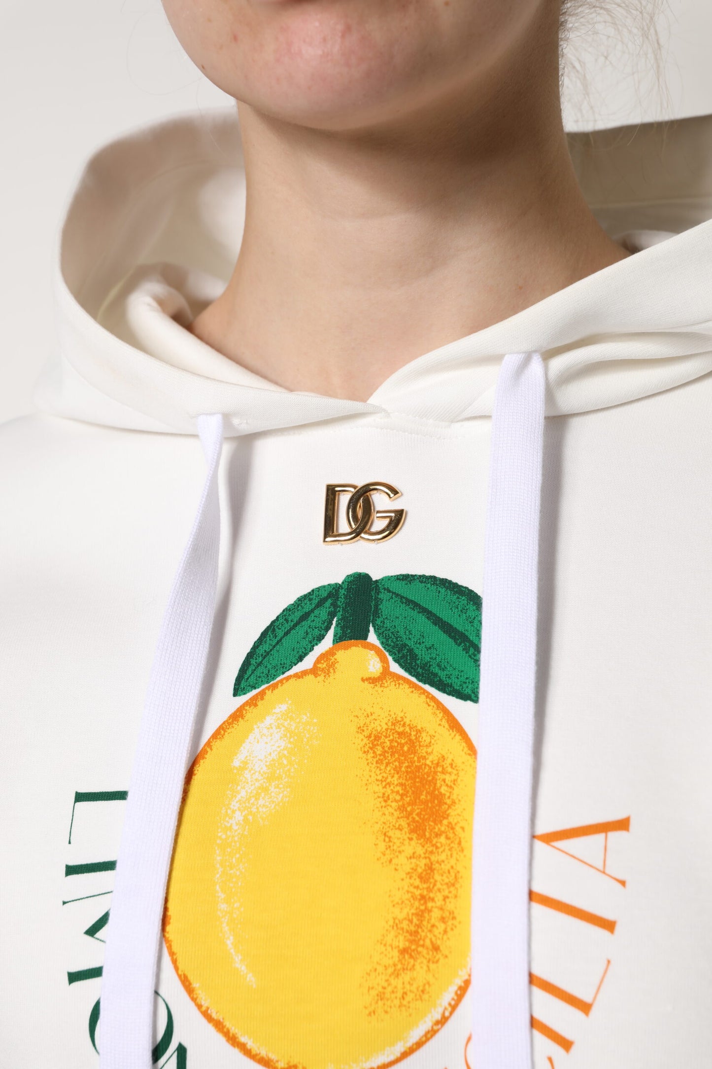 Dolce & Gabbana Elfenbeinfarbener Pullover aus Baumwolle mit Kapuze