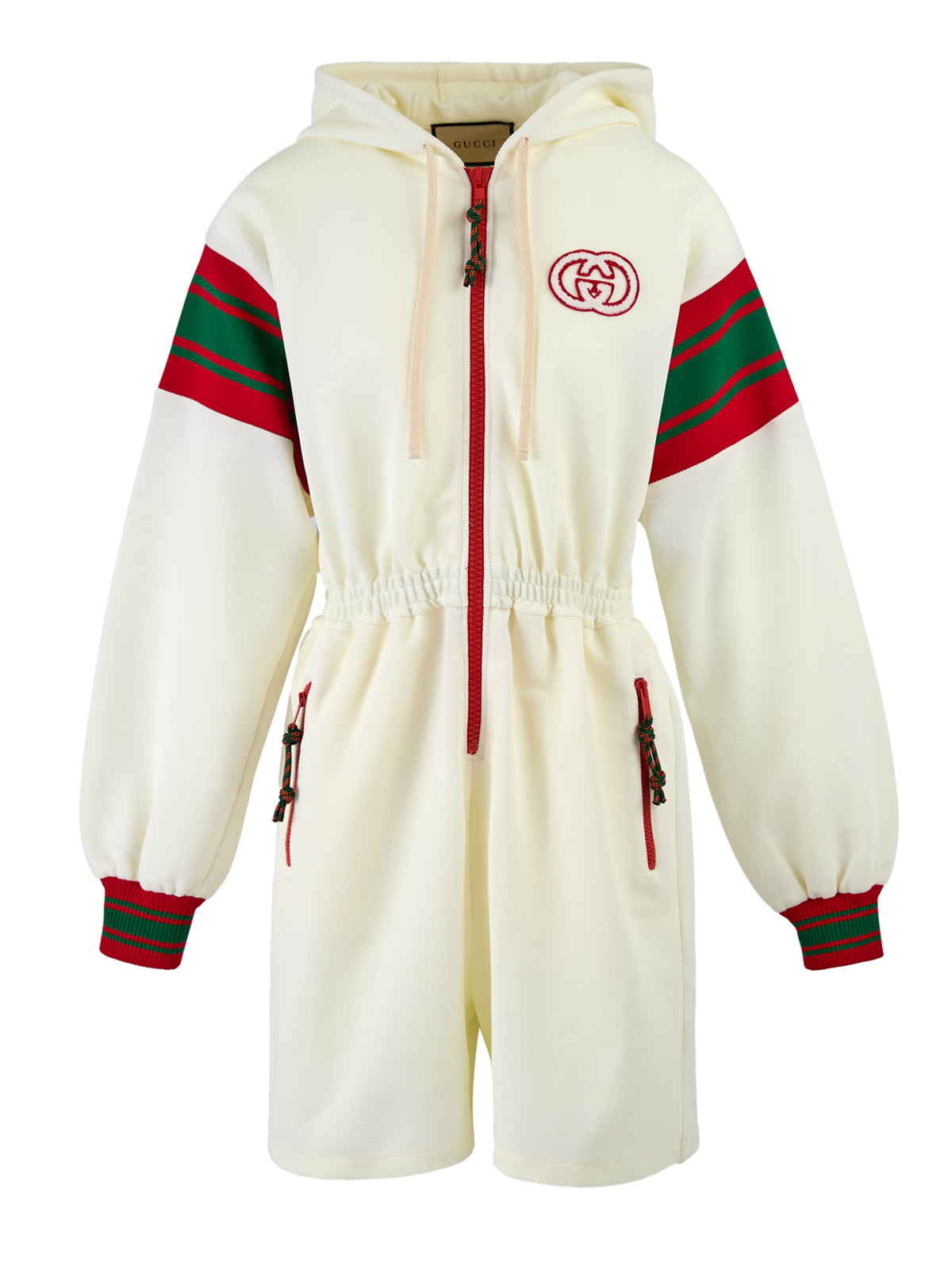 Gucci Cremefarbener Polyester-Logo-Sweatshirt mit Kapuze