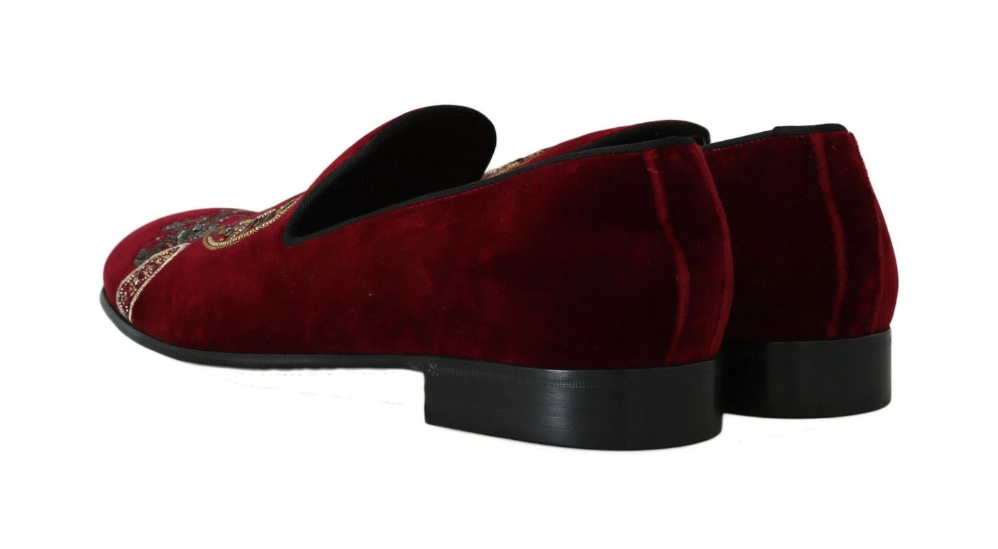 Dolce & Gabbana Bordeaux Samt Loafers Gun Horseshoe Schuhe
