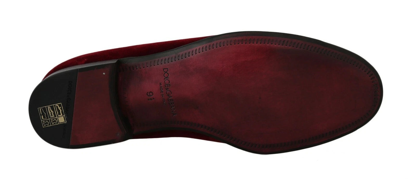 Dolce & Gabbana Bordeaux Samt Loafers Gun Horseshoe Schuhe