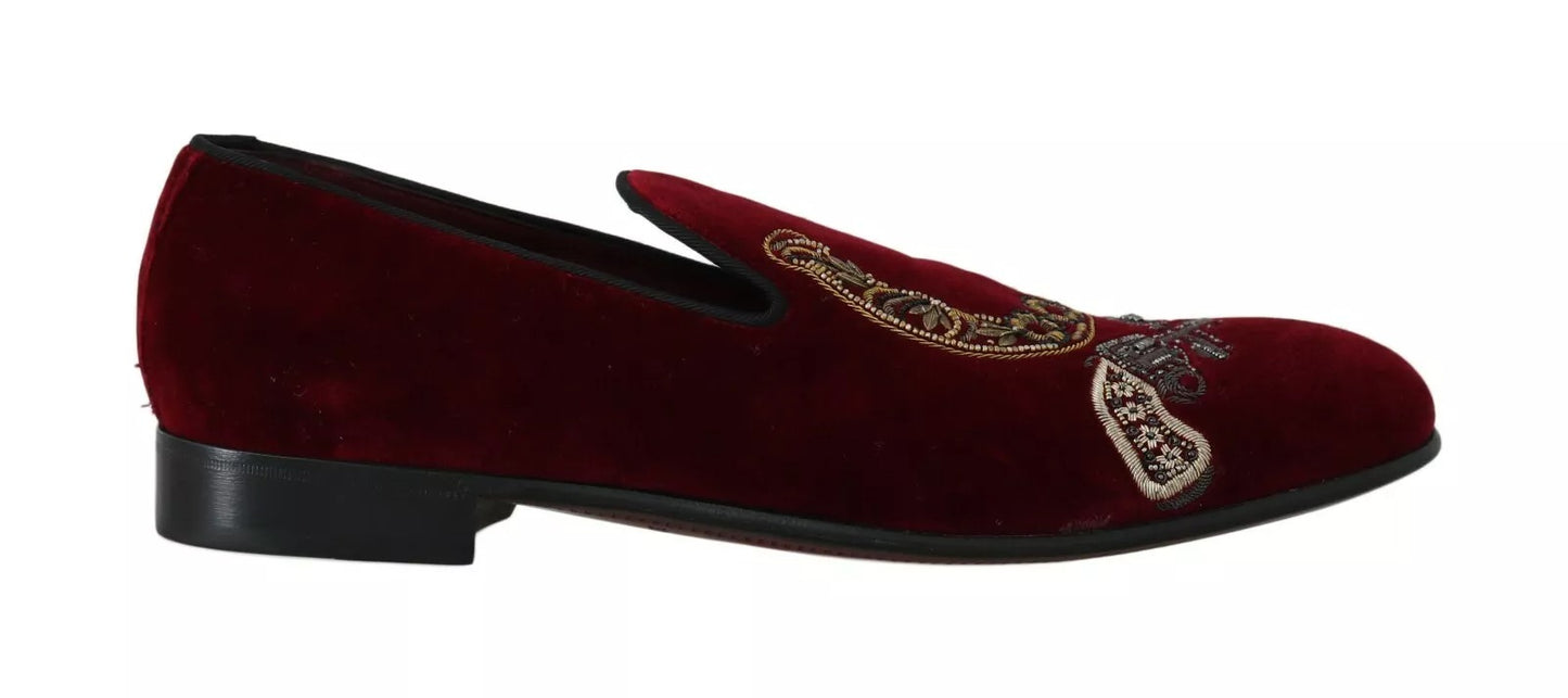 Dolce & Gabbana Bordeaux Samt Loafers Gun Horseshoe Schuhe