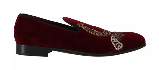 Dolce & Gabbana Bordeaux Samt Loafers Gun Horseshoe Schuhe