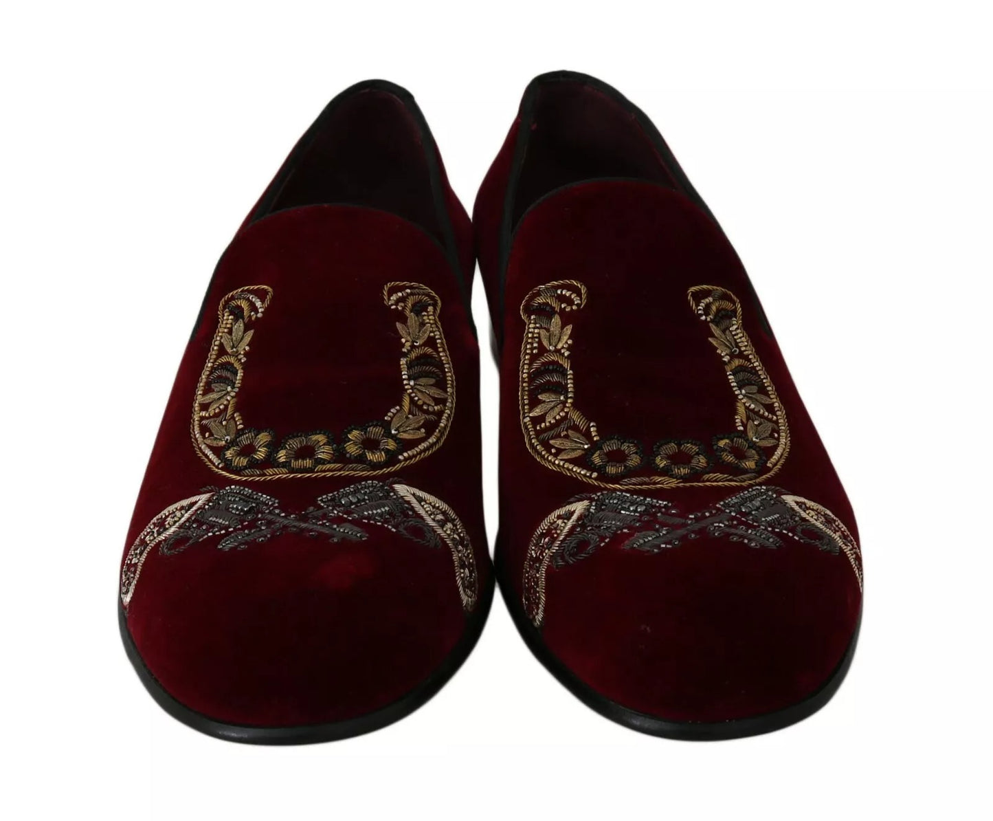 Dolce & Gabbana Bordeaux Samt Loafers Gun Horseshoe Schuhe