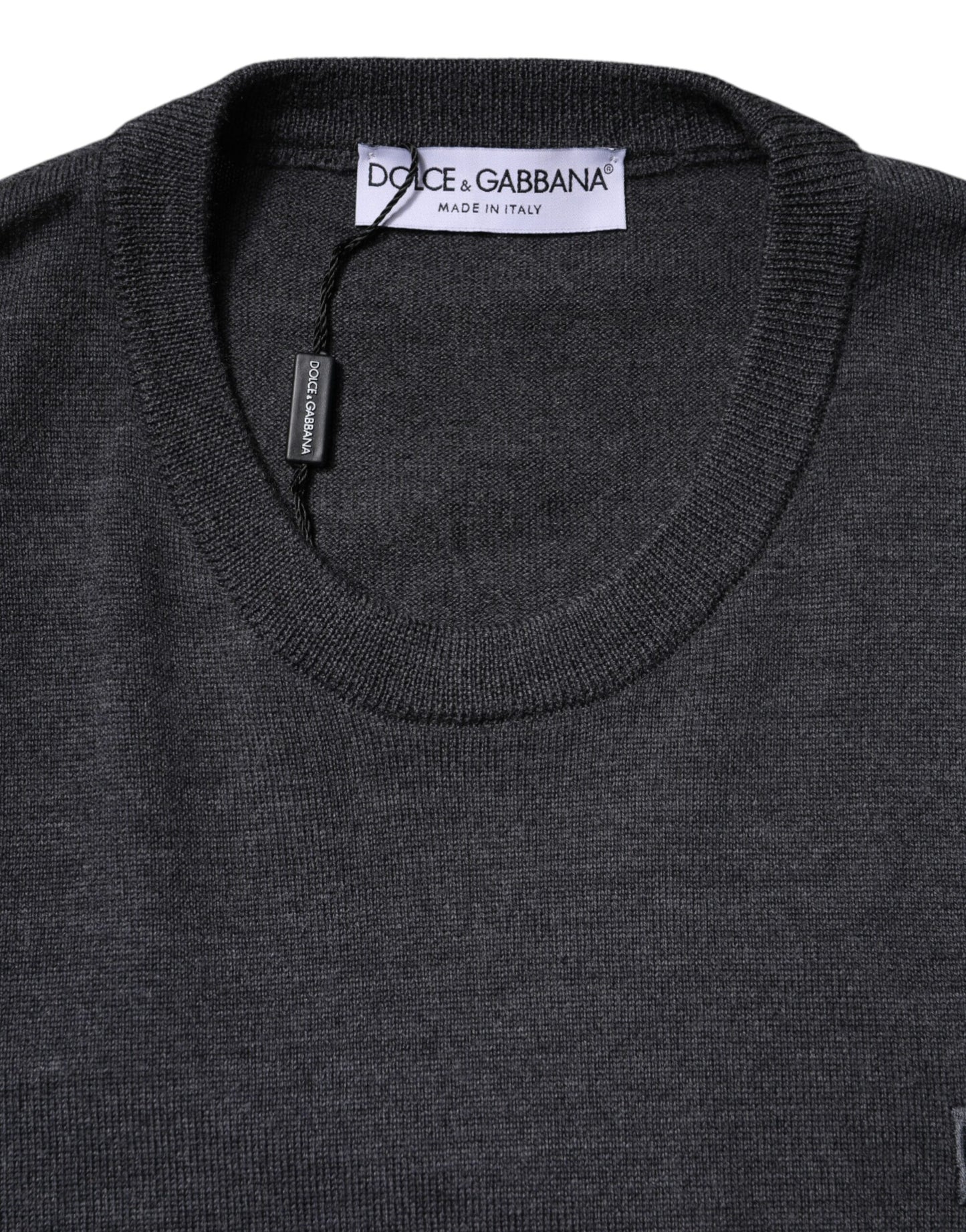 Dolce & Gabbana Grauer Woll-Logo-Strickpullover für Männer