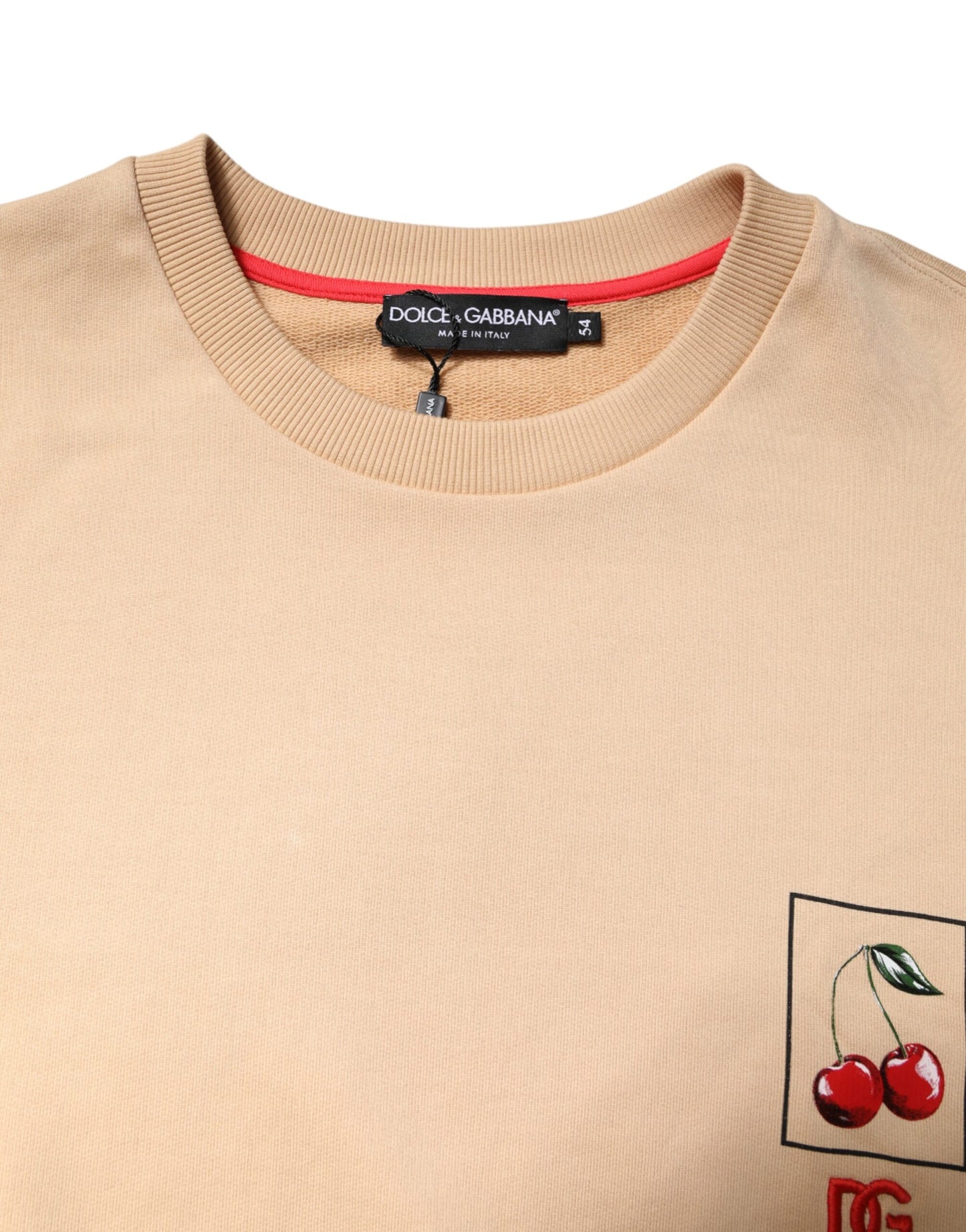Dolce & Gabbana Beige Cherry Print Rundhalsausschnitt Pullover