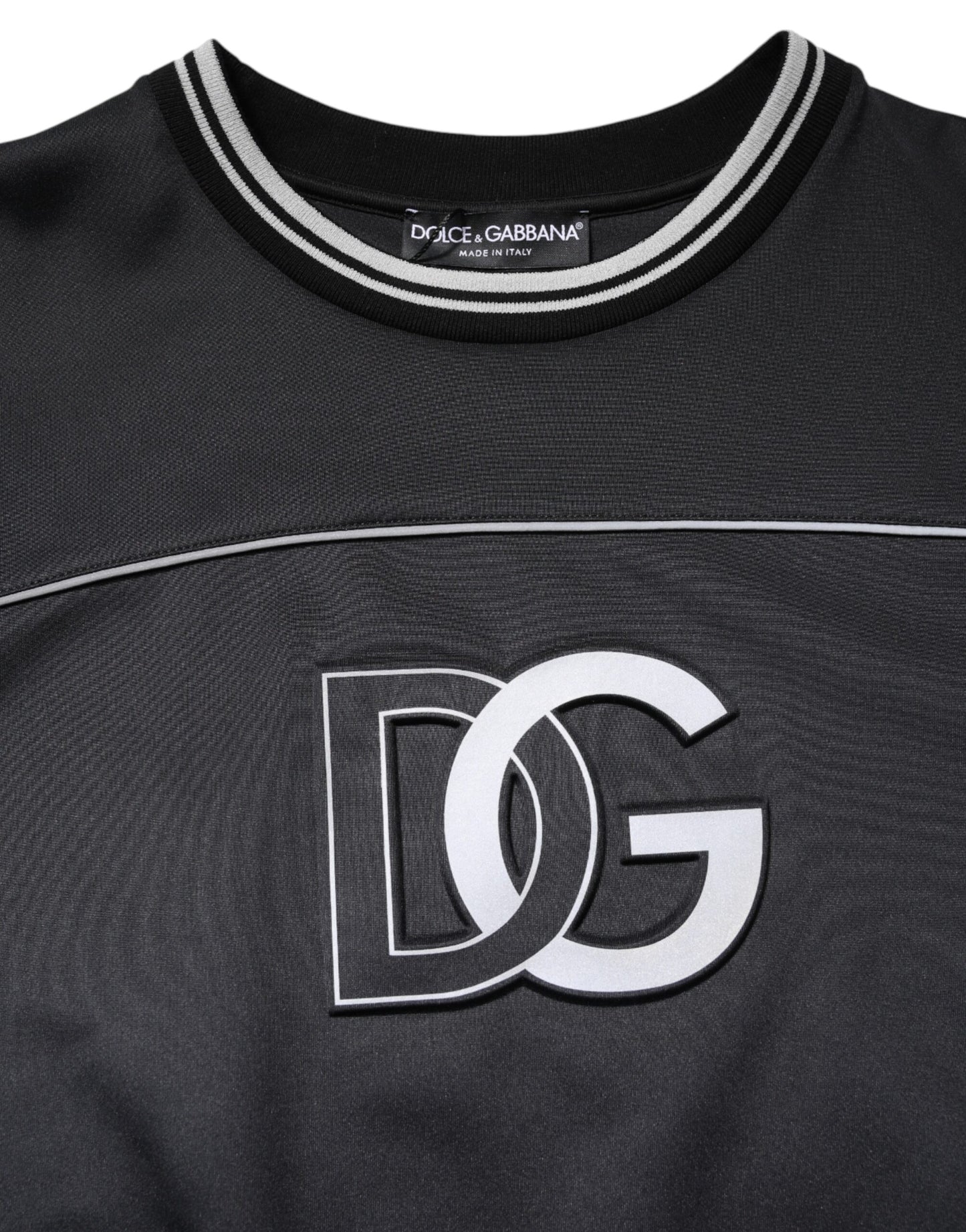 Dolce & Gabbana Schwarzes Logo Polyester Rundhalsausschnitt Männer Pullover Sweater