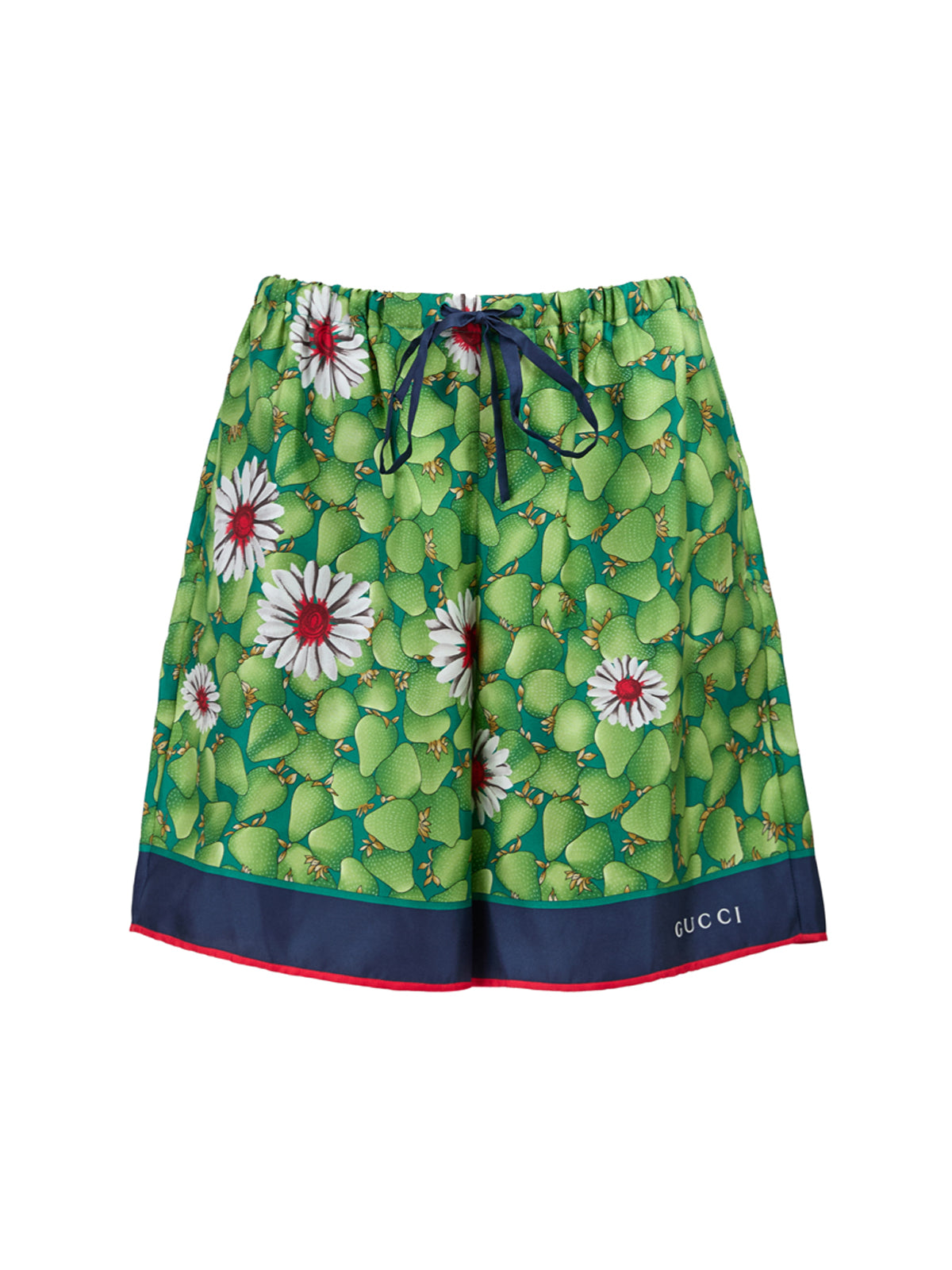 Gucci Grüne Seidenshorts mit Blumenmuster