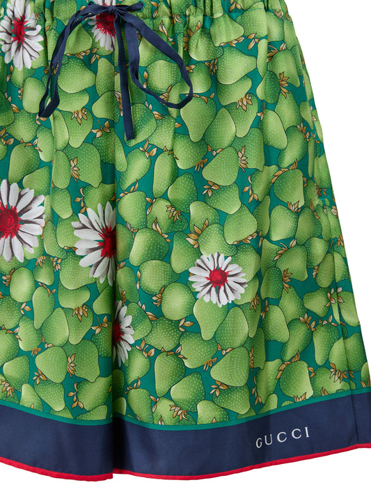 Gucci Grüne Seidenshorts mit Blumenmuster