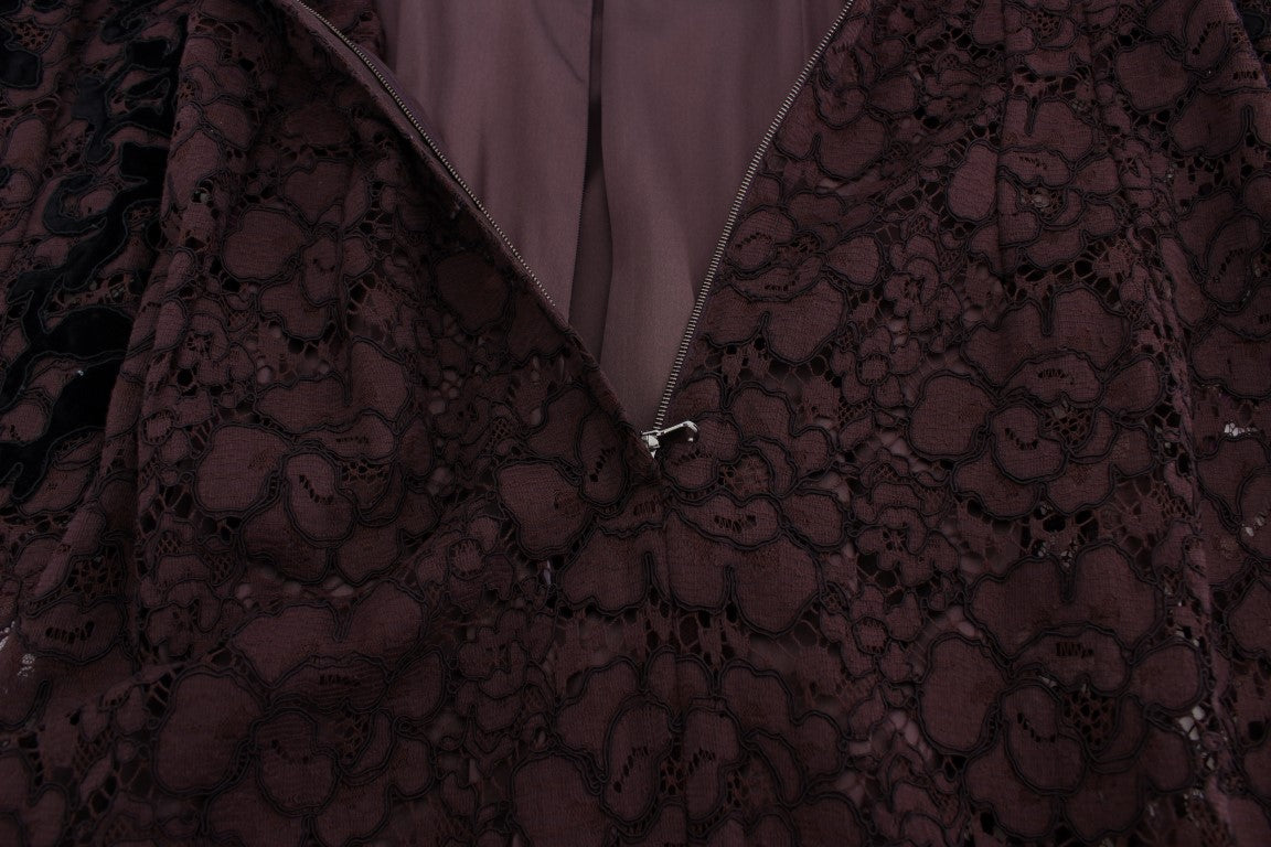 Dolce & Gabbana Lila Florales Ricamo Maxikleid aus Spitze