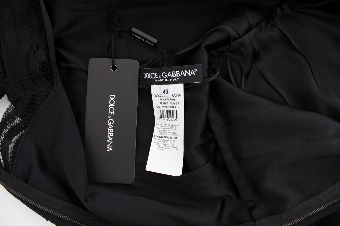 Dolce & Gabbana Schwarzes geblümtes langes Ball-Maxikleid aus Spitze