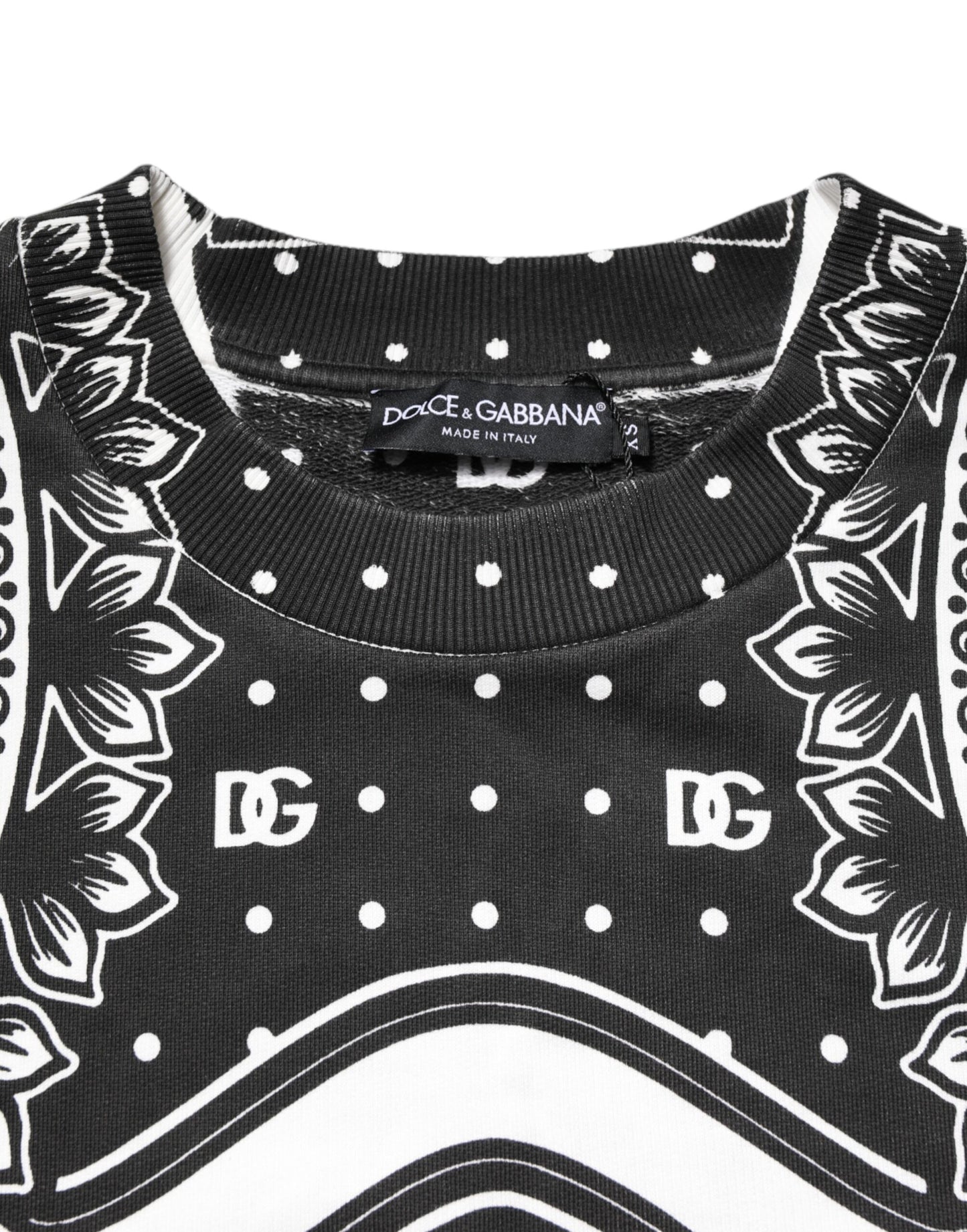 Dolce & Gabbana Schwarz Weiß Bandana Baumwolle Männer Sweatshirt Pullover