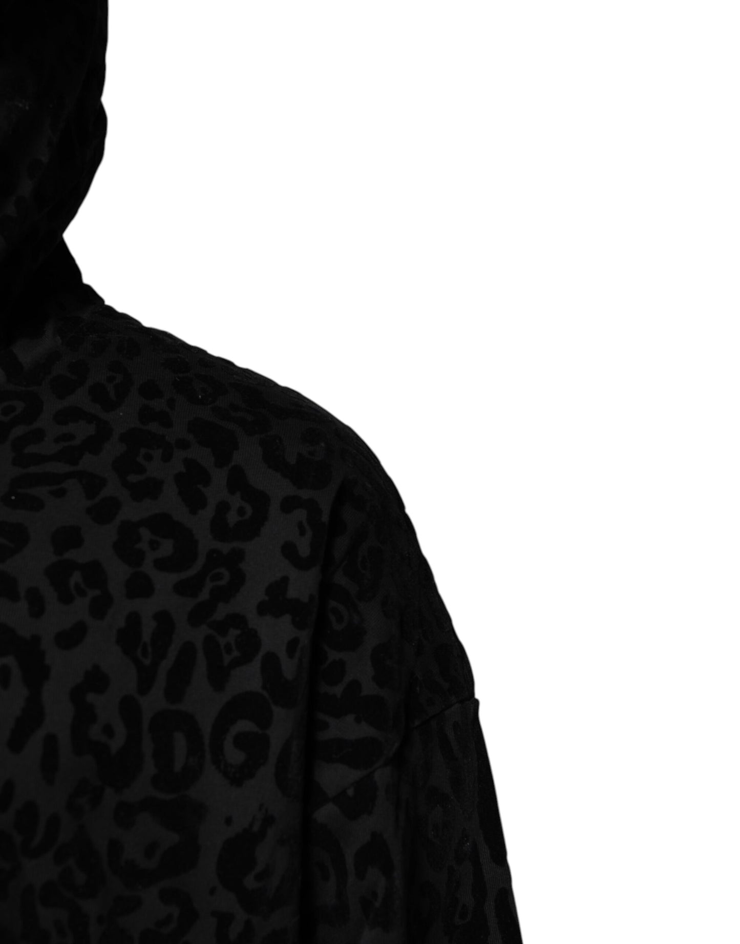 Dolce & Gabbana Schwarzes Leoparden Sweatshirt mit Kapuze und Reißverschluss Pullover