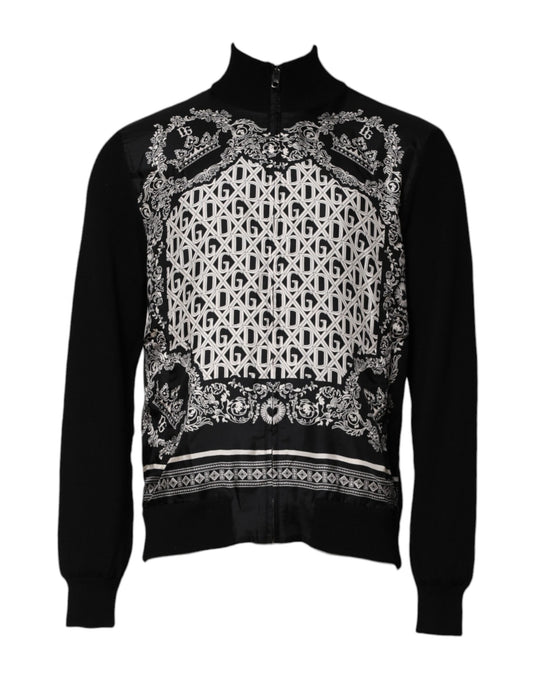 Dolce & Gabbana Schwarzer weißer Bandana Print Pullover mit Reißverschluss