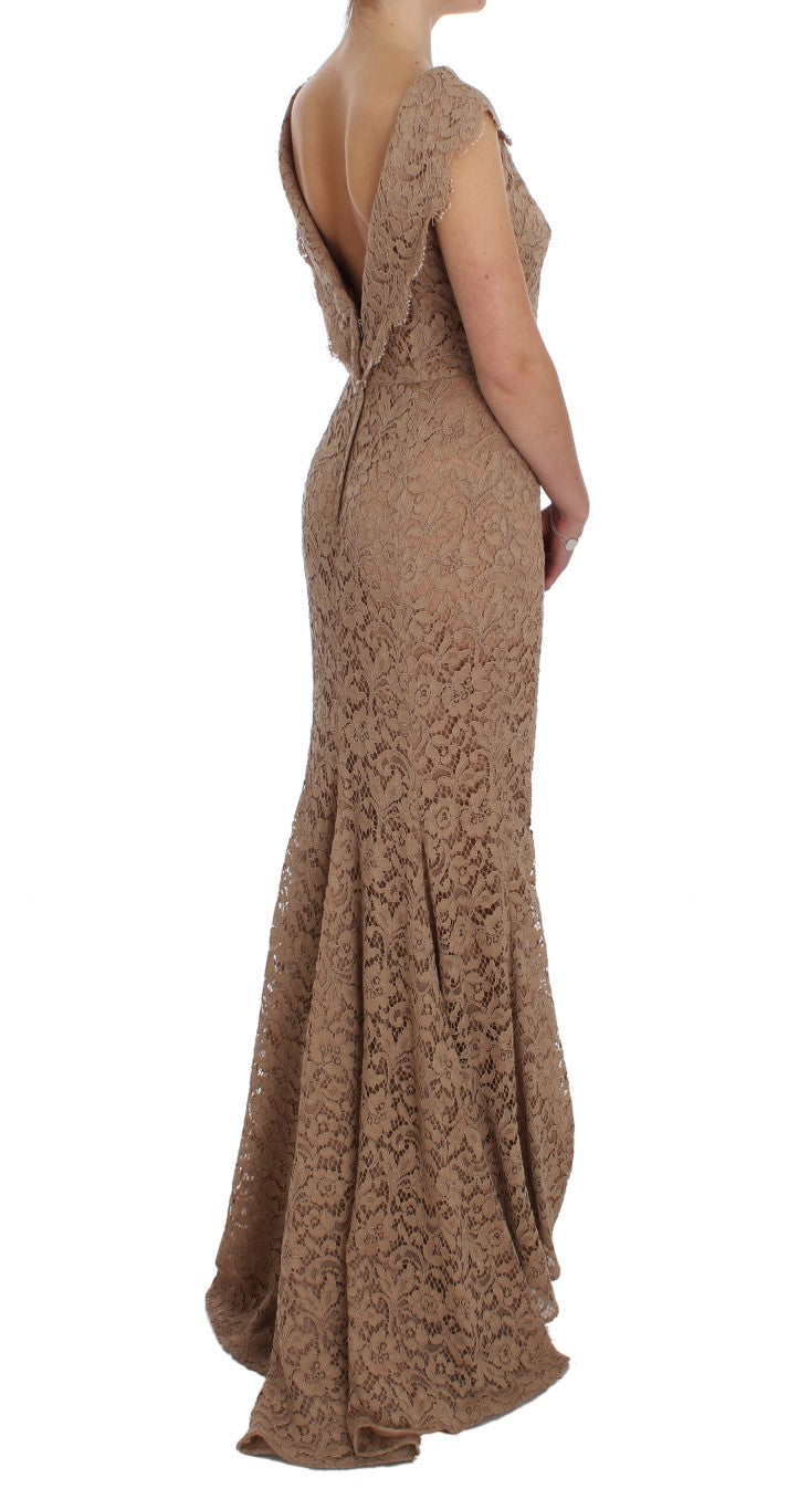 Dolce & Gabbana Rosa geblümte Spitze in voller Länge Etuikleid