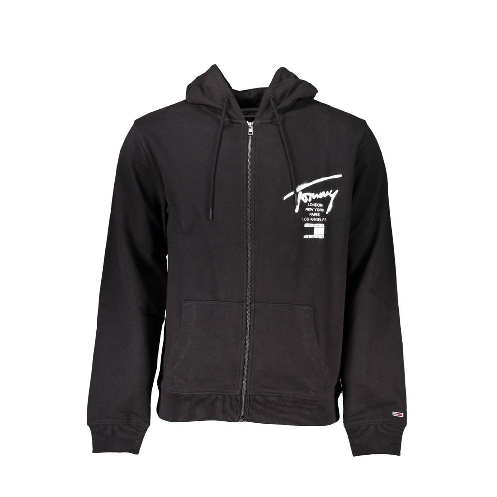 Tommy Hilfiger Schwarzer Baumwollpullover für Männer mit Kapuze und Reißverschlusstaschen