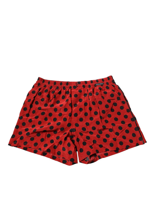 Dolce & Gabbana Rote gepunktete Seiden-Boxershorts Unterwäsche