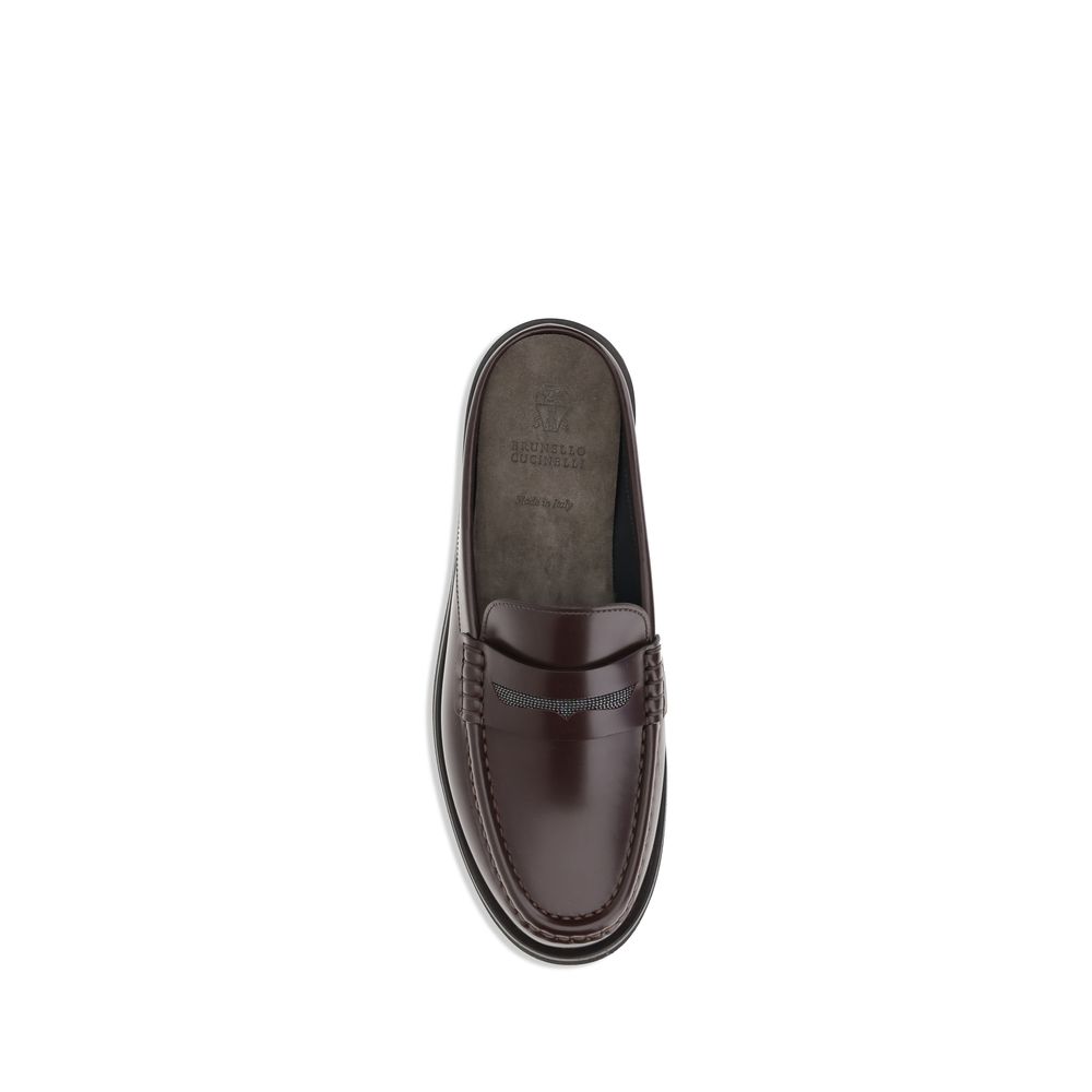 Brunello Cucinelli Braune Kalbsleder Bos Taurus Slipper
