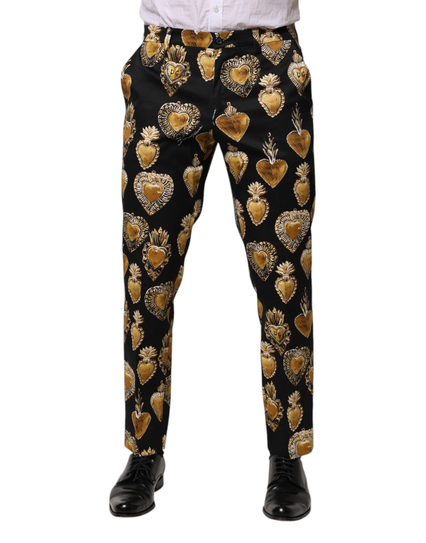 Dolce & Gabbana Schwarz Gold Sacred Heart Print Hose