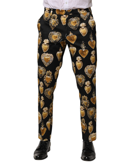 Dolce & Gabbana Schwarz Gold Sacred Heart Print Hose
